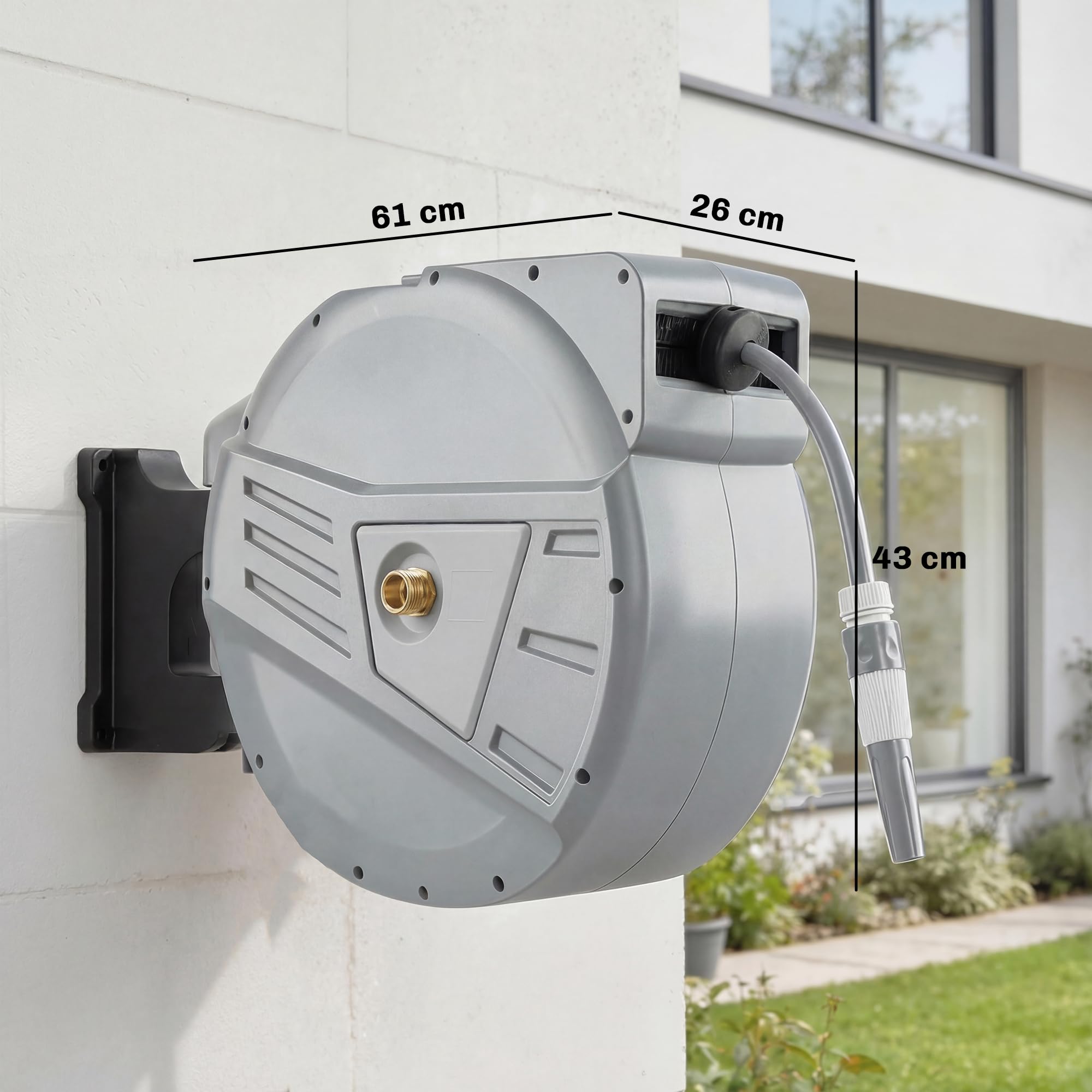 Outsunny Raccoglitore per tubo da parete 40+2 m Girevole 180° Grigio