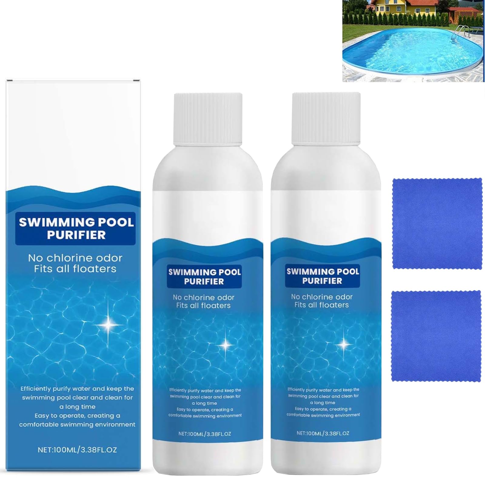 Swimming Pool Purifying Liquid, Pool Cleaner, Pool Clarifier, Pool Cleaning Kit, Keeps Water Crystal Clear and Removes Cloudiness for Inground Pools and Above Ground Pools (2PCS)