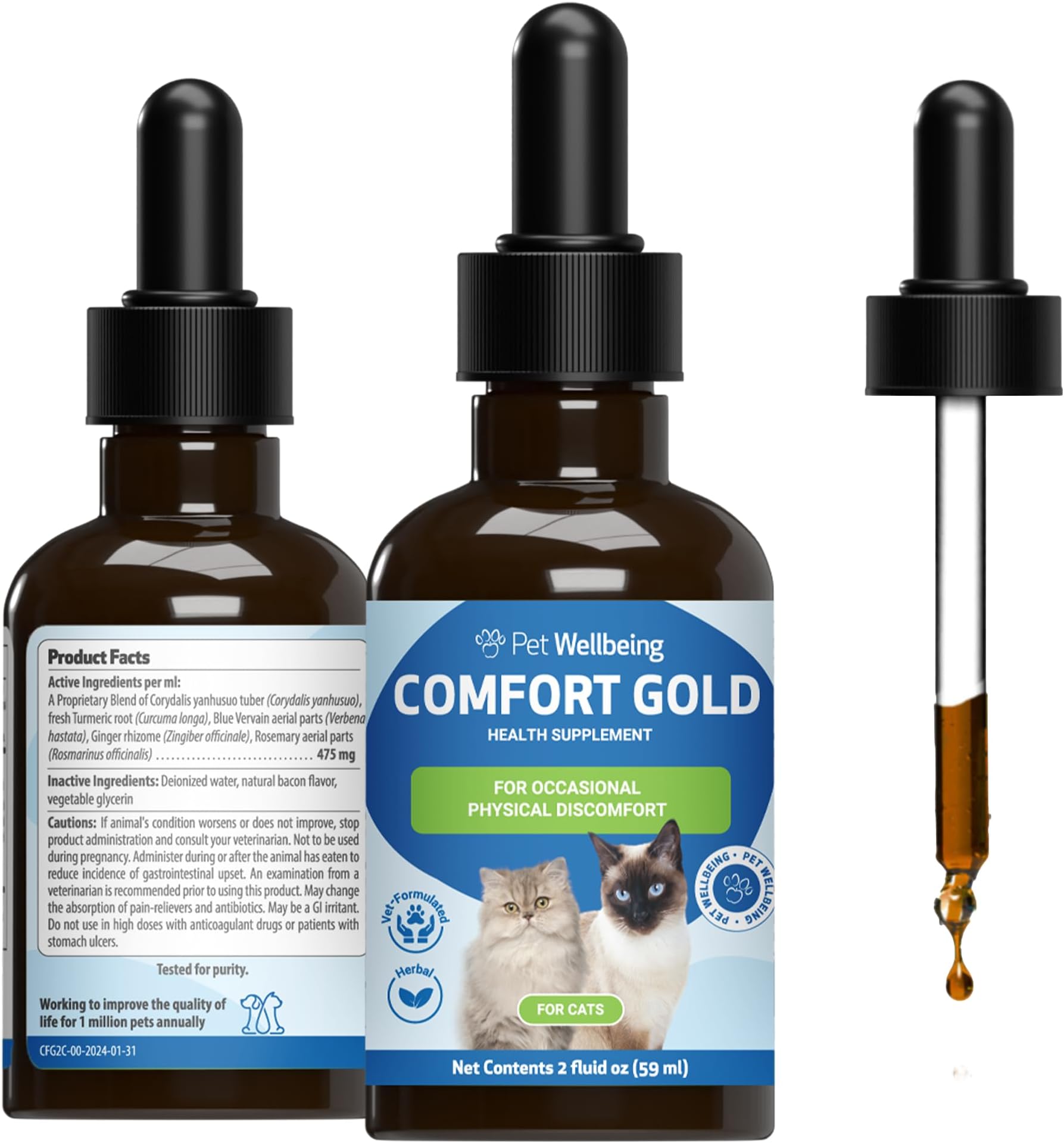 Pet Wellbeing Comfort Gold for Cats - Supports Feline Physical Comfort, Healthy Circulation, Corydalis, Turmeric - Veterinarian-Formulated Herbal Supplement 2 oz (59 ml)