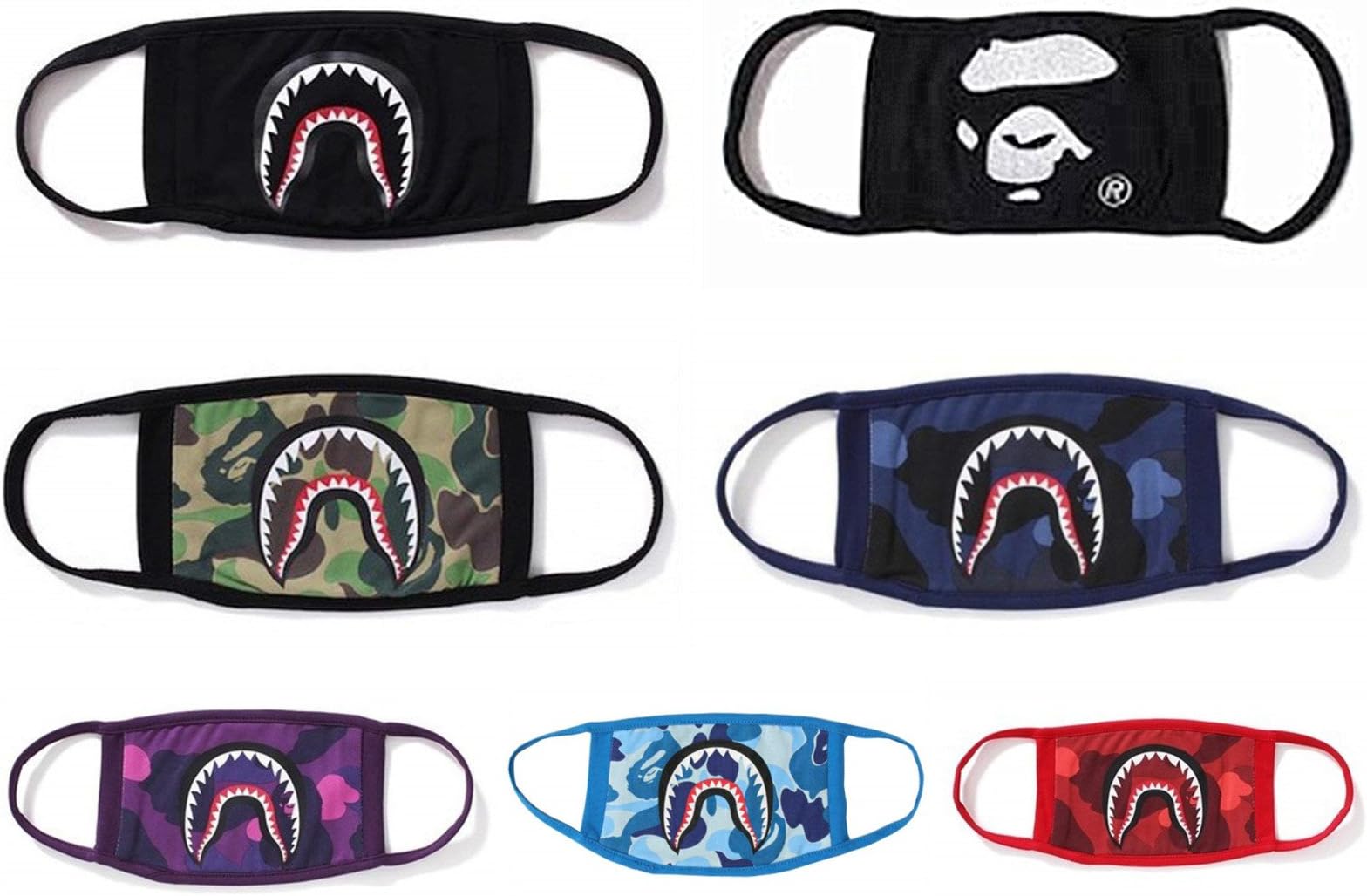 7-pack shark patterns Cotton dust masks,cotty mask funny Anti-dust Face mask,Ski Cycling Camping Half Face Mouth Masks