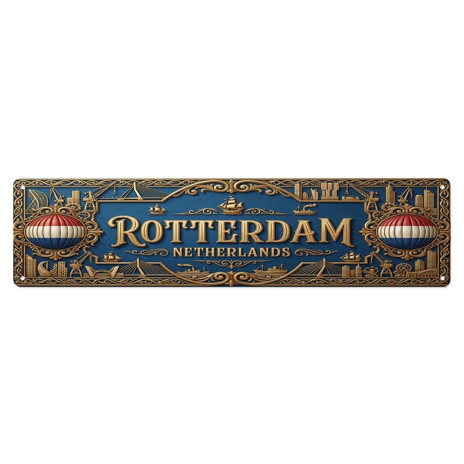 Olhnbad 4X16inch(10X40cm) Vintage Rotterdam Netherlands Flag Pattern Metal Tin Sign