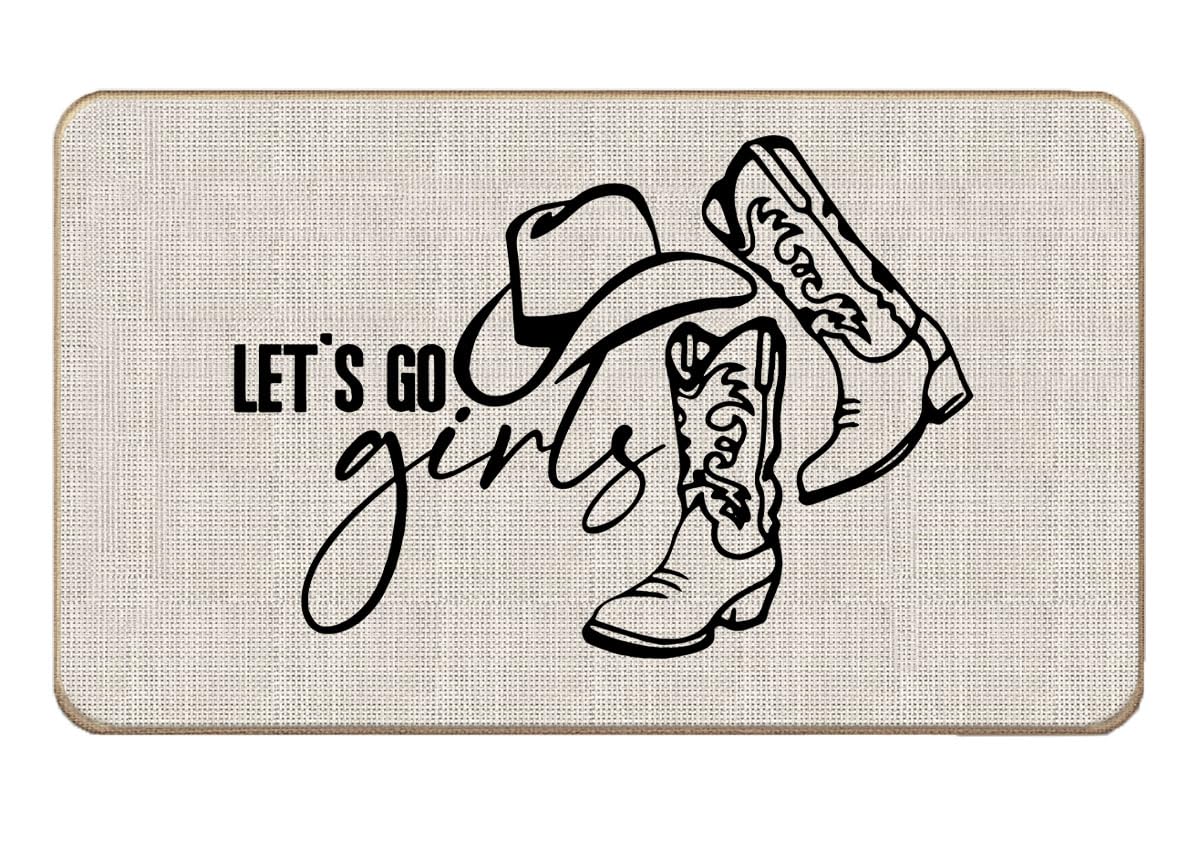 Lacosu Western Door Mat,Let's Go Girls Cowgirl Hat Boots Front Door Mat Indoor Outdoor Entrance,Western Cowgirl Dorm Room Decor,17"X30"