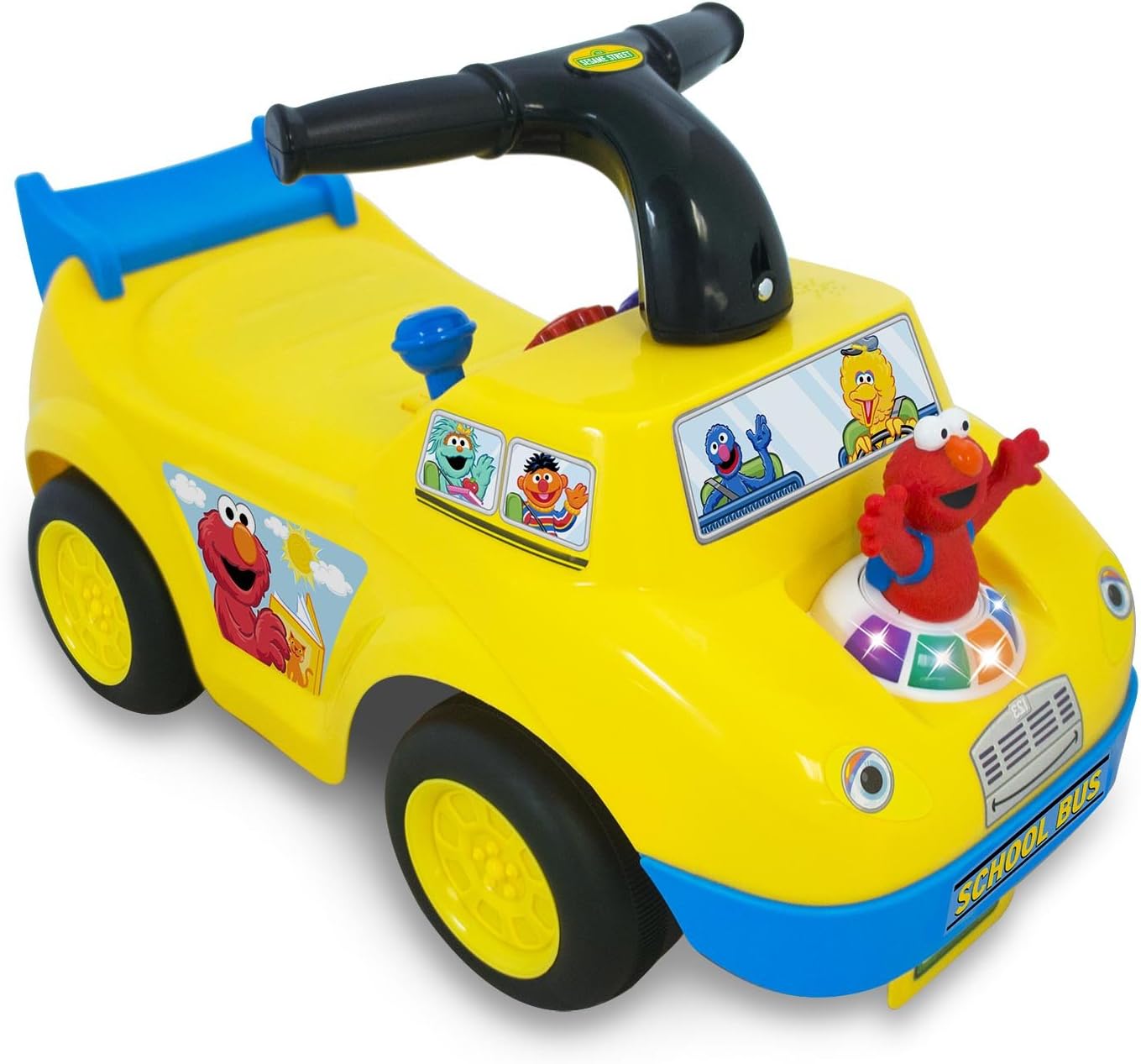 Kiddieland Sesame Street Elmo School Bus Ride-On Toddler Toy with Lights, Music & Engine Sounds, Push Foot-to-Floor, Ages 12โ36 Months, Interactive Gears & Steering Wheel