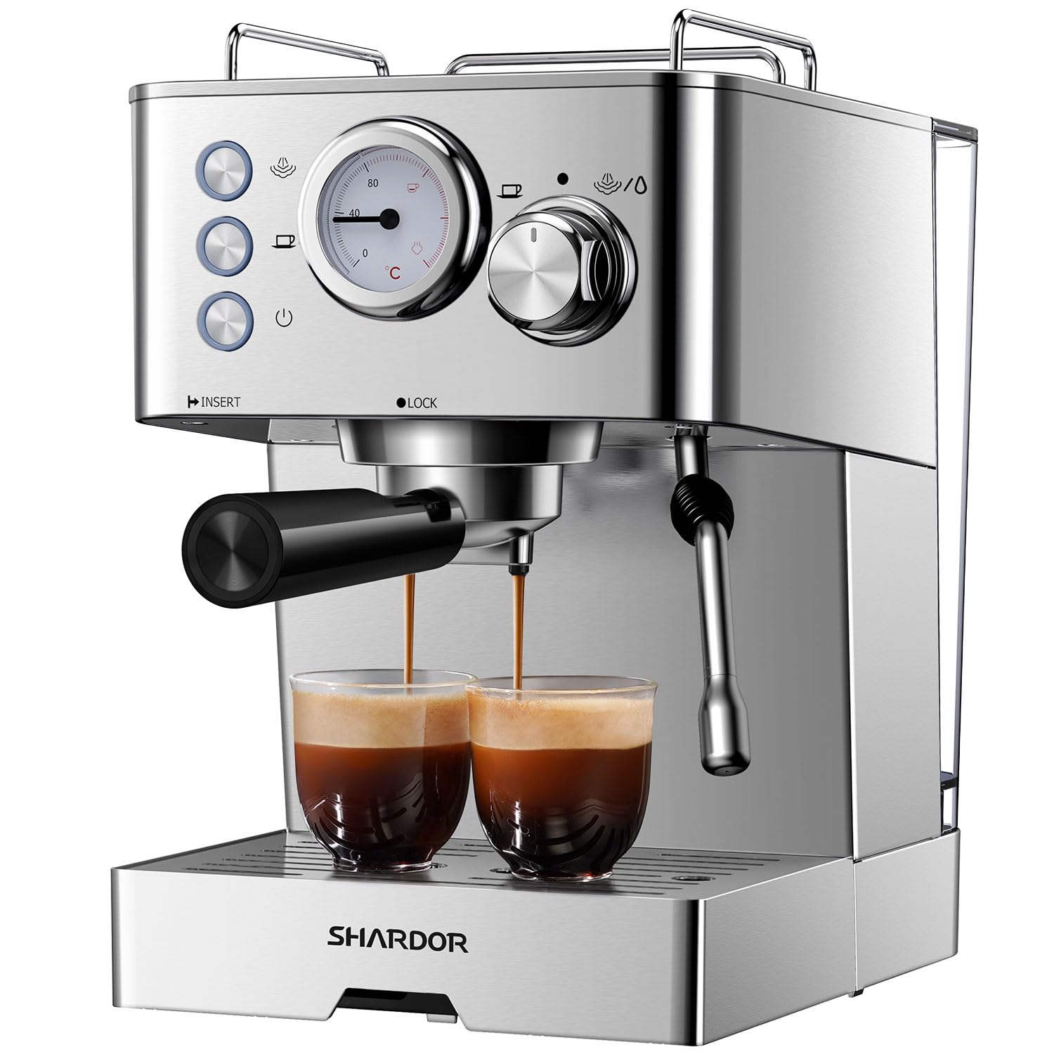 SHARDOR 15 Bar Espresso Machine, Professional Espresso Maker with Milk Frother, Manual Latte & Cappuccino Maker for Home, Stainless Steel