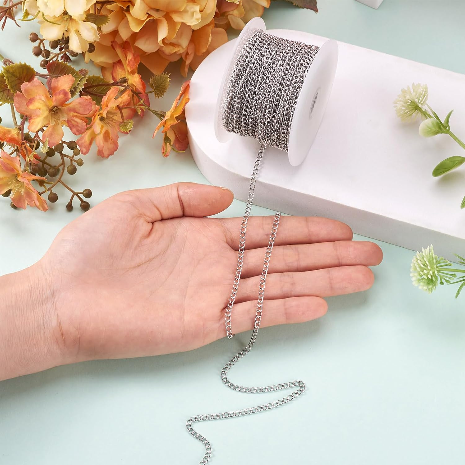 Pandahall 82 Feet/25M Soldered 304 Stainless Steel Curb Chains 4x3x0.6mm Stainless Steel Color Plated for Jewelry Making - Image 2