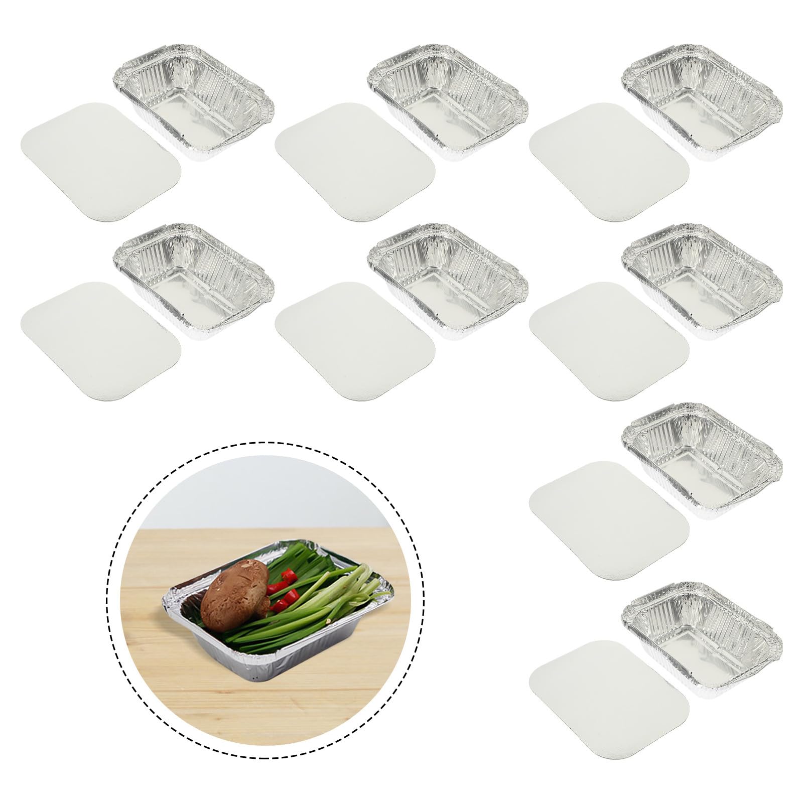 BETOOKY Scatole per Alimenti in Alluminio 125 Pezzi, Contenitori Rettangolari in Foglio di Alluminio, Adatti per Barbecue, Forno e Friggitrici ad Aria, per Picnic