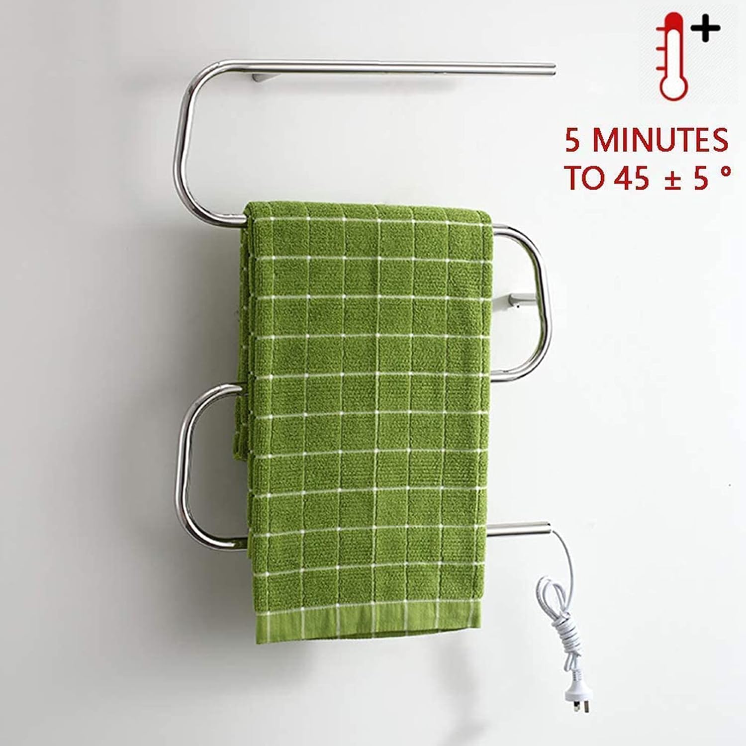 Electric Heated Towel Drying Rack Home Bathroom Plug in Wall Mounted Heated Towel Rail Radiator 304 Stainless Steel Towel Warmer, Polished Finish, 450X600x110mm