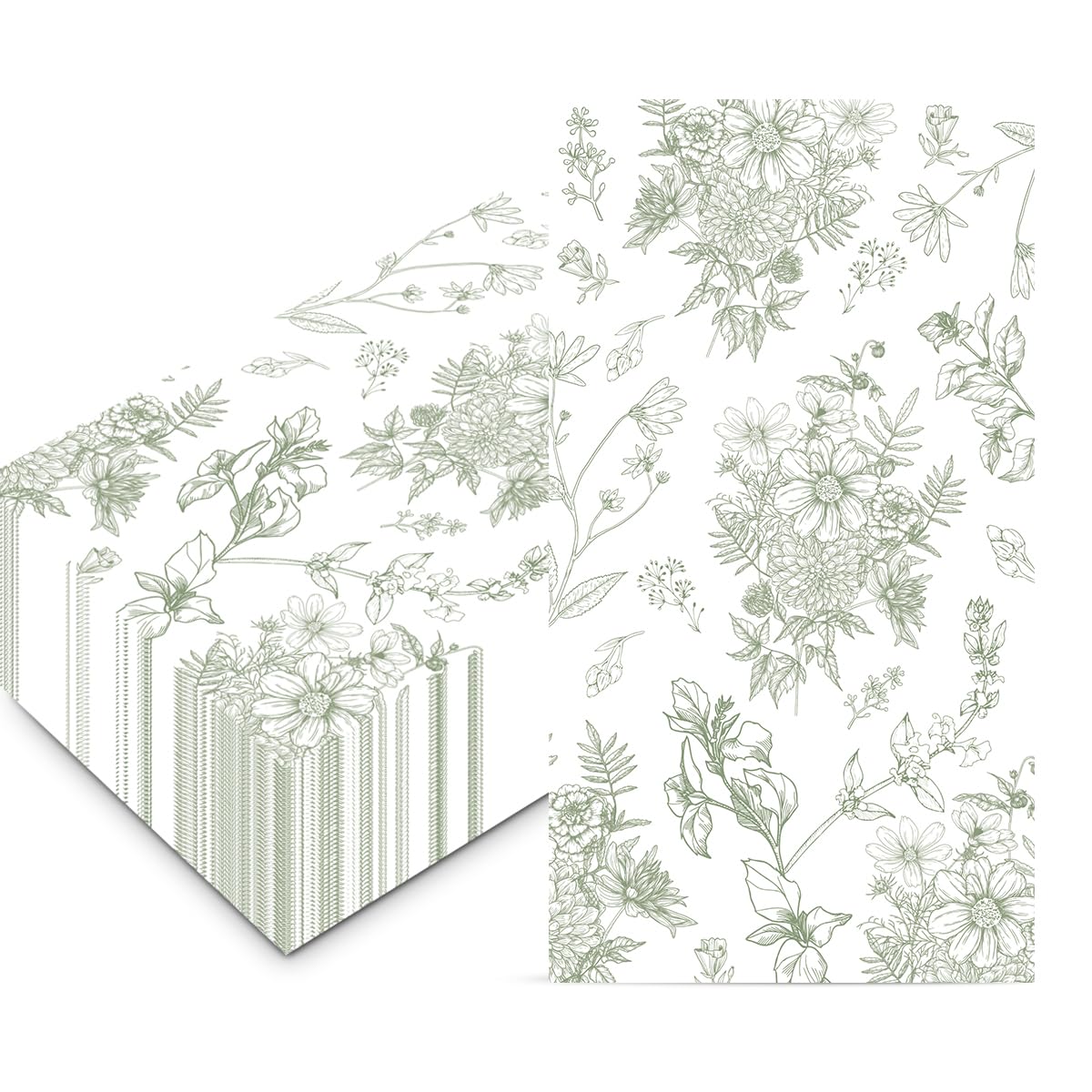 Photo 1 of 100Pcs Green Floral Paper Napkins Disposable Guest Bathroom Hand Towels Decorative Spring Wild Flower Napkins Dinner Party Napkins for Wedding Bridal Baby Shower Tea Party Birthday