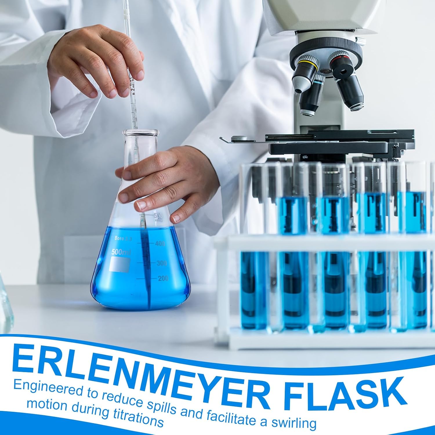 8 Pcs 500 ml Glass Erlenmeyer Flask Narrow Mouth Erlenmeyer Flask Borosilicate Glass Measuring Conical Beaker with Scale for Laboratory School Projects Science Themed Party Daily Use