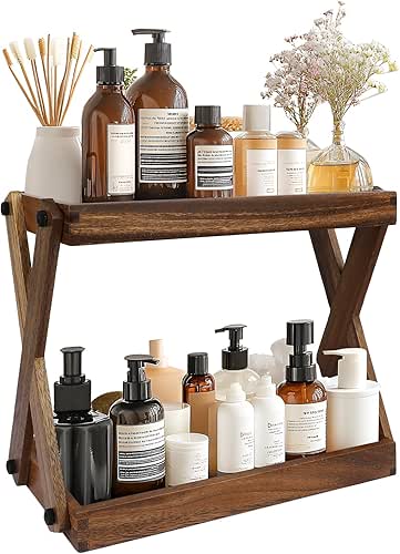 Wood Countertop Shelf Organizer, 2 Tier Wooden Shelf for Coffee