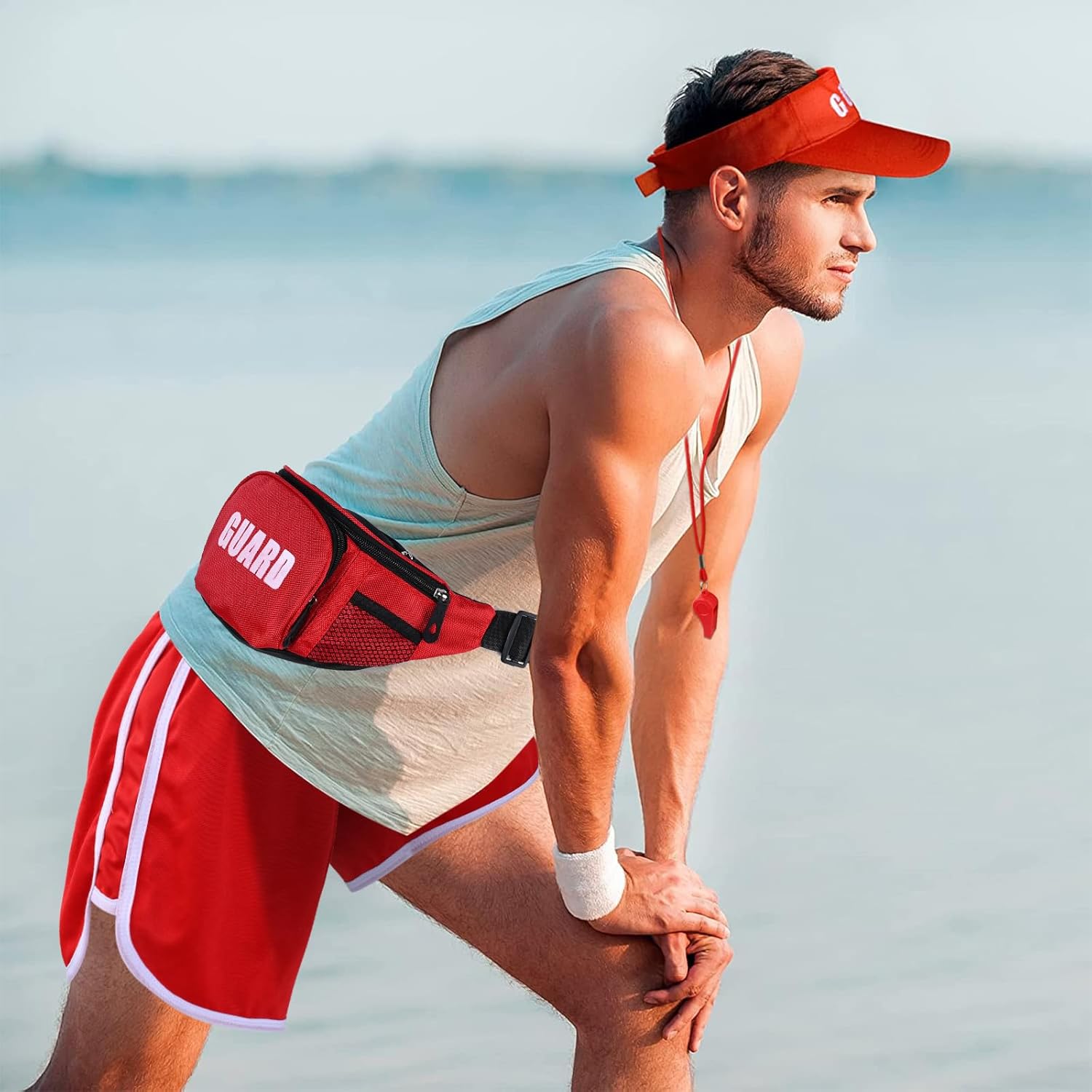 5 PCS Guard Costume Include Shorts,Hat,Sunglasses,Fanny Pack and Whistle for Men Women Halloween Party Dress - Image 8