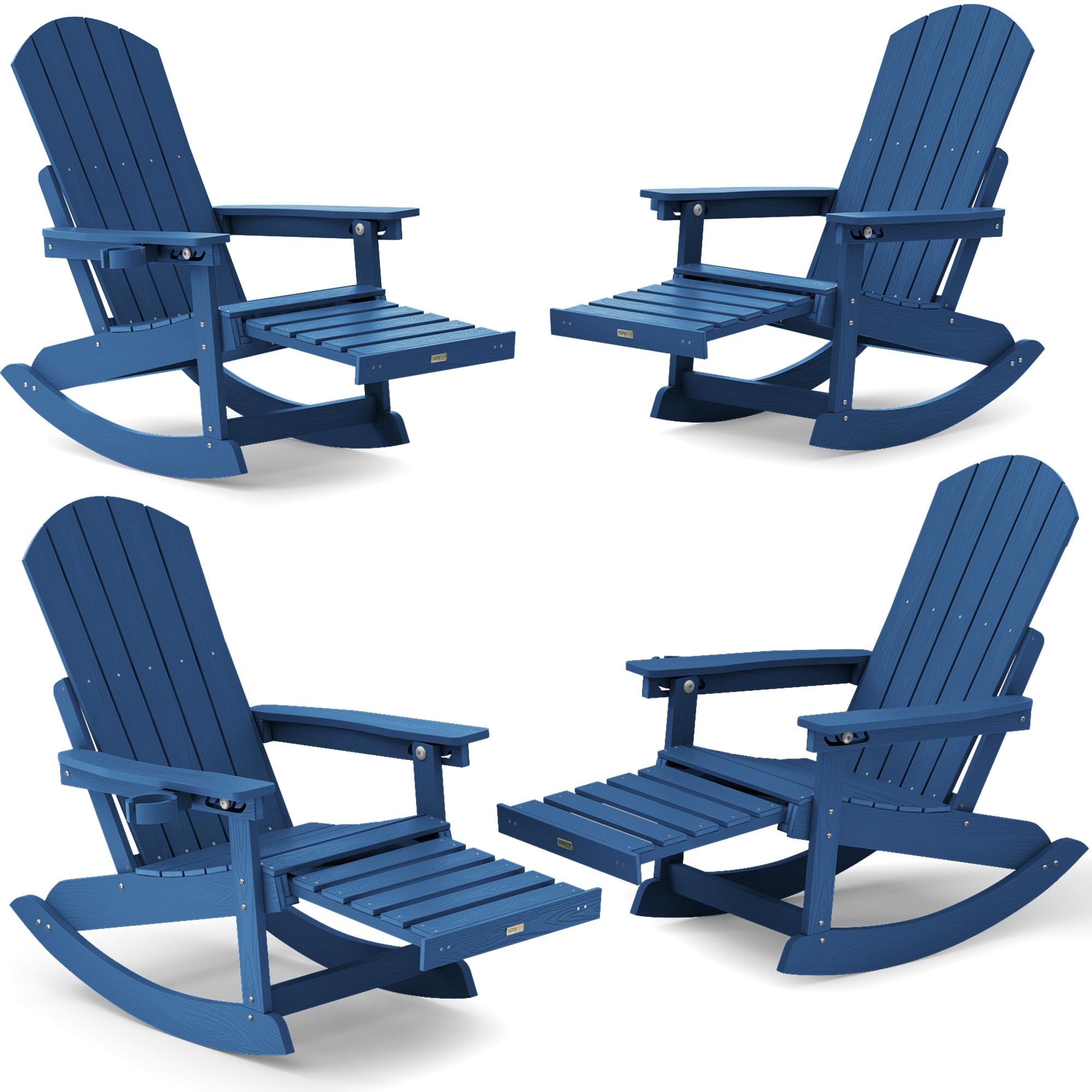 YEFU Rocking Chairs Outdoor Set of 4, Adirondack Chairs with Retractable Ottoman, Adjustable Adirondack Rocking Chair,Rockings Chair Outside,Weather