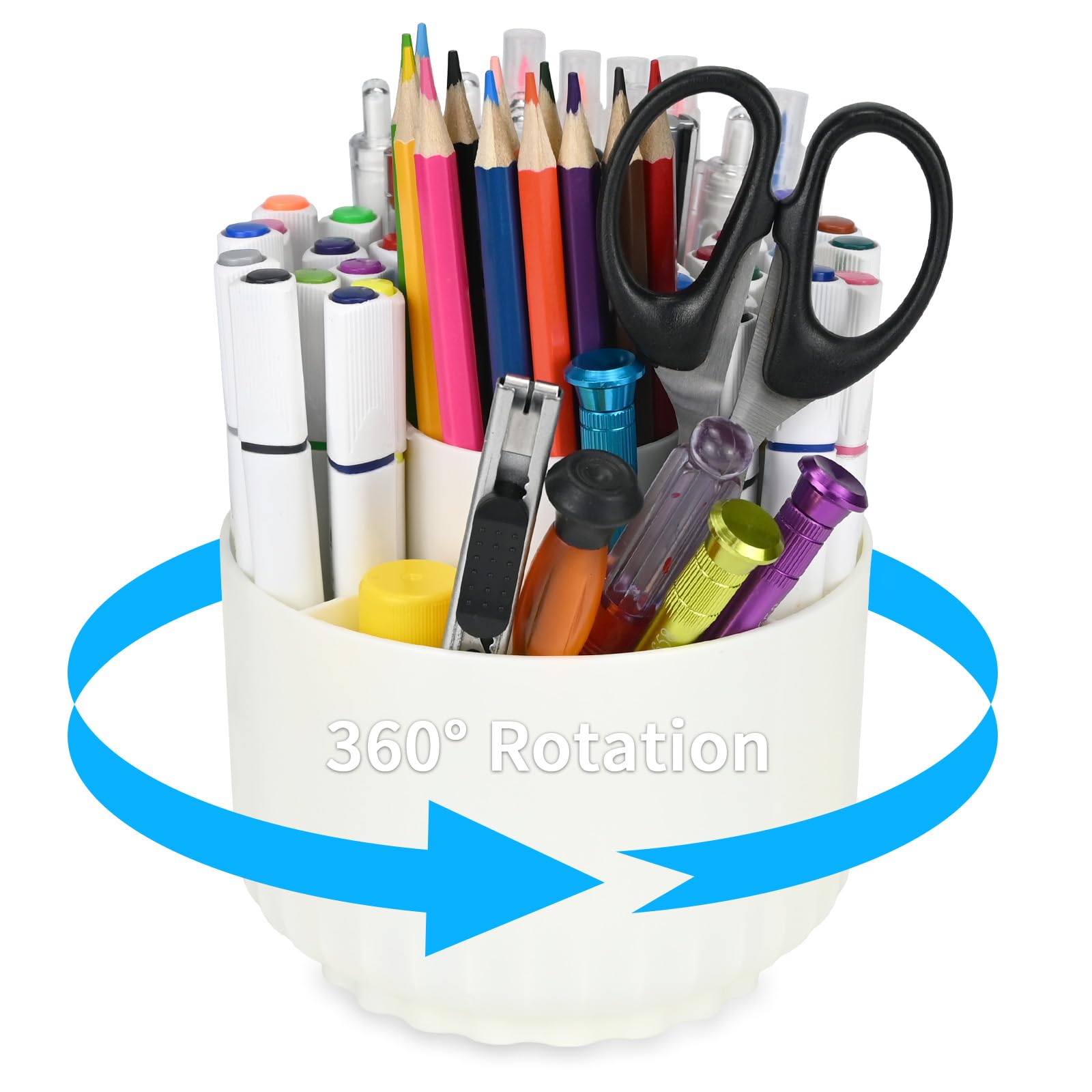 KOOOGEAR Soporte giratorio de 360 grados, organizador de escritorio, soporte para bolígrafos con 5 compartimentos, estante de almacenamiento de cosméticos, organizador de escritorio para el hogar,