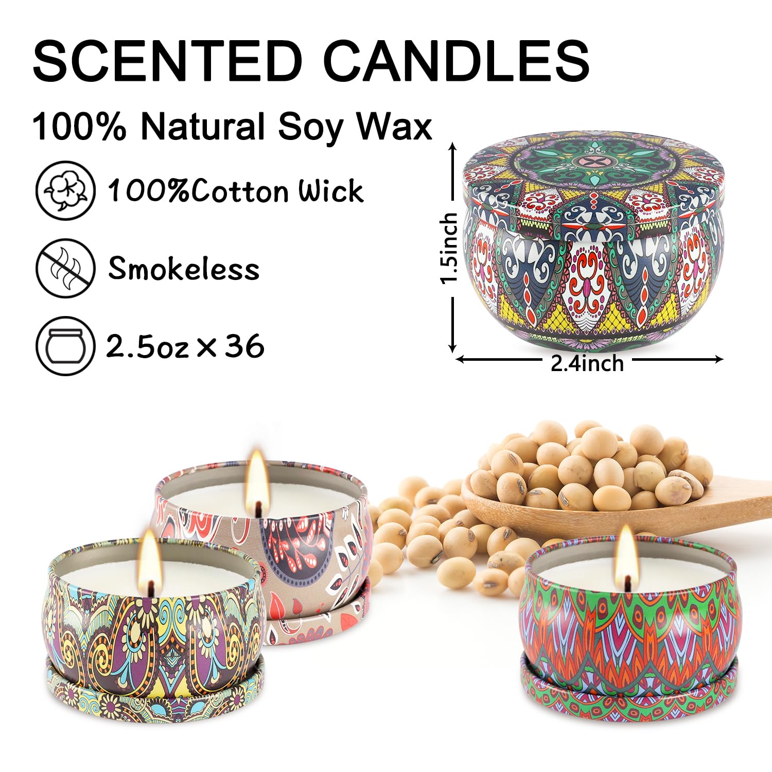LIVEN Lot de 36 bougies parfumées en cire de soja pour la maison - Bougies parfumées pour la maison - 70,9 g - Bougies parfumées pour maman pour Noël, anniversaire, Thanksgiving, fête des mères