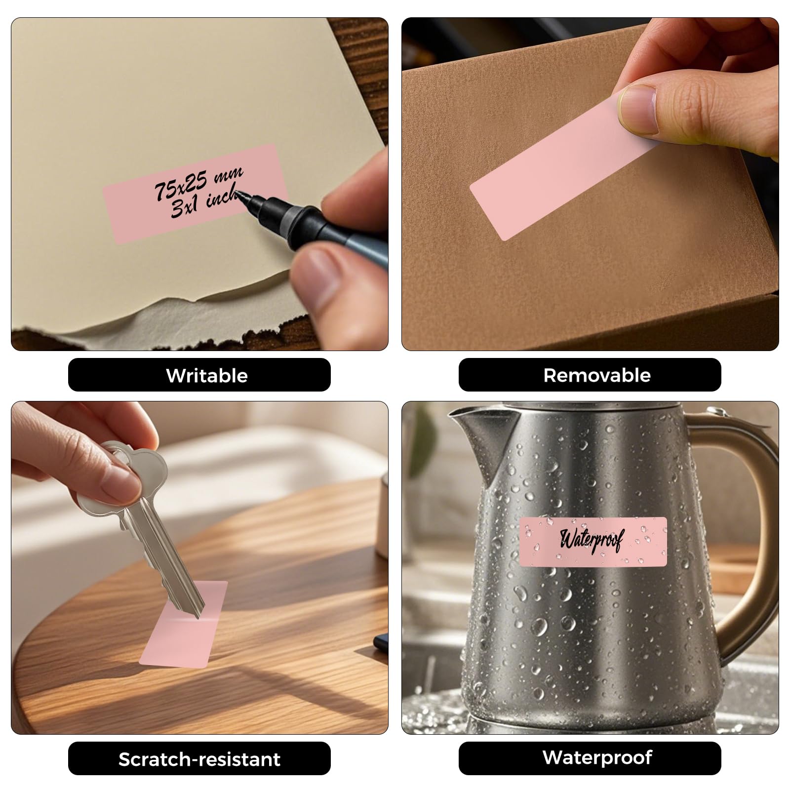 FINDAT 1000PCS Pink Rectangular Labels 76×25mm Colour Coding Rectangle Stickers Vinyl Removable Waterproof Name Tags for Folder Bottle Jar Box - Image 3