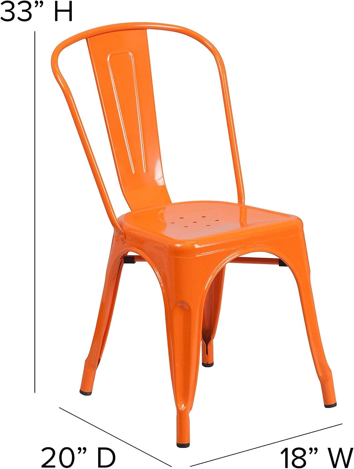 Pemberly Row Modern Metal Stackable Dining Side Chair, 33" H x 18" W x 20" D, Galvanized Steel Orange Powder Coat Finish, Indoor Outdoor Use, Bistro Style Kitchen or Dining Room Chair, 500 lb Weight