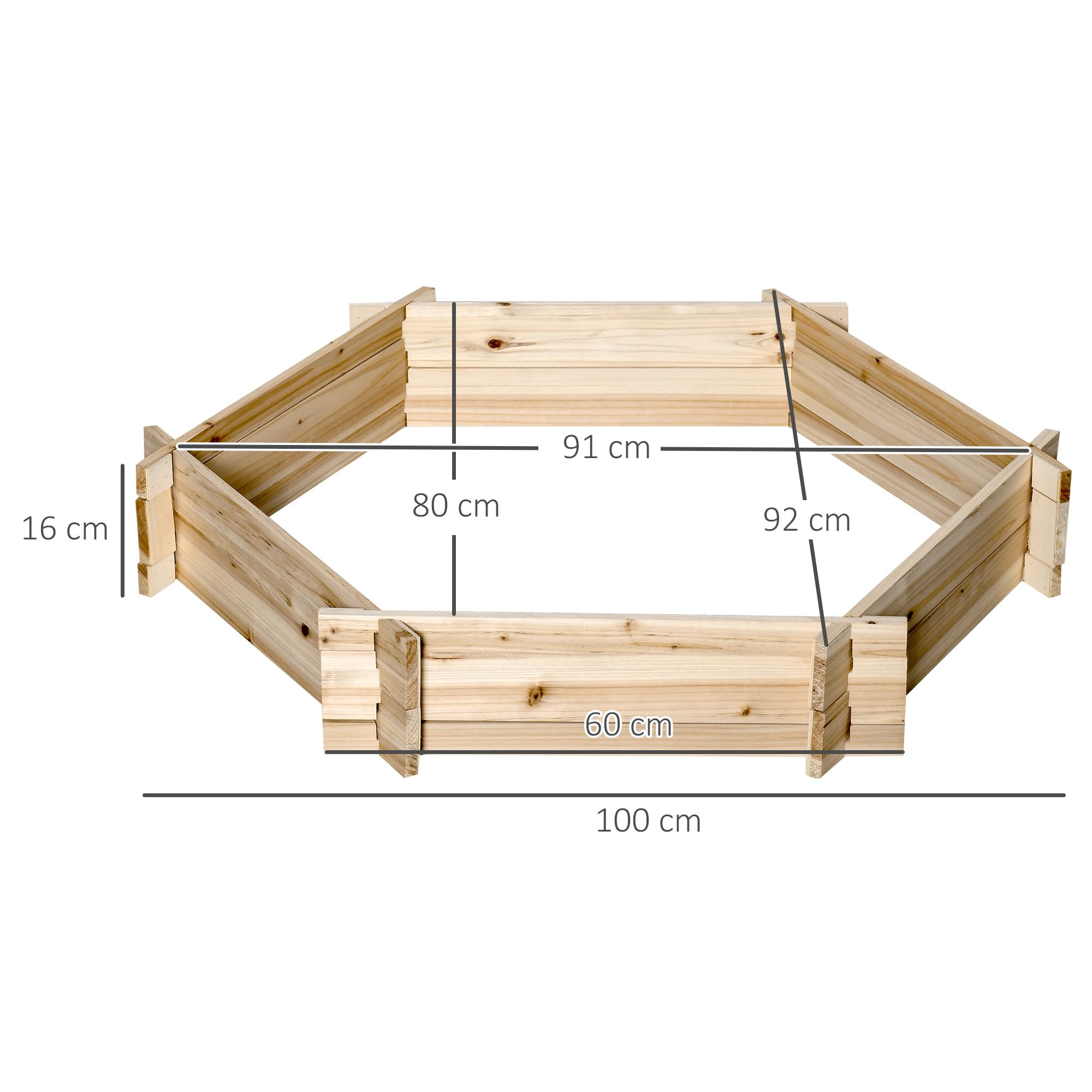 Outsunny Letto per Orto e Giardino, Fioriera da Esterno Esagonale Senza Base, Montaggio Senza Viti, Legno di Abete, 100x92x16cm