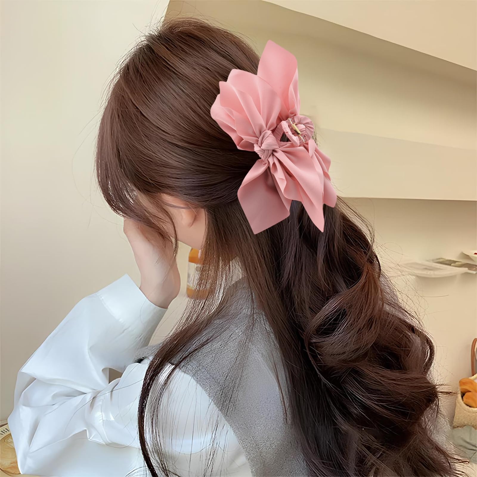 Pinzas para el pelo con lazo, 3 unidades, color rosa, lazos grandes para el cabello para mujer, pinzas de mariposa para peinar, pinzas grandes para cabello grueso para niñas, accesorios para