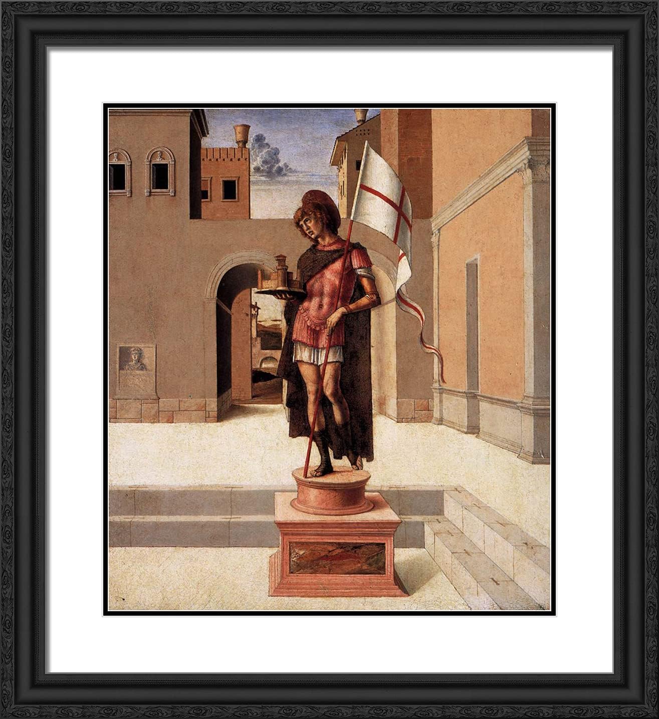 ArtDirect Bellini, Giovanni 20x22 Black Ornate Framed Art Print with Double Matting Titled: Pesaro Altarpiece Predella