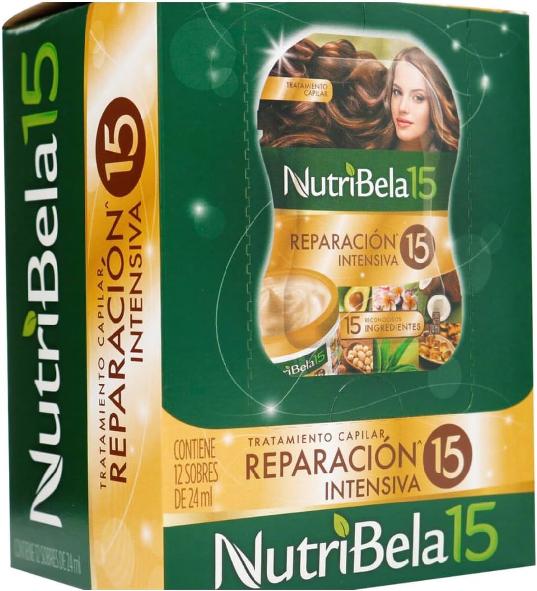 NutriBela 15 Intensive Hair Repair Treatment, 12 Sachets, Deep Conditioning Hair Mask, Reparacion intensiva, Mascarilla para nutrir
