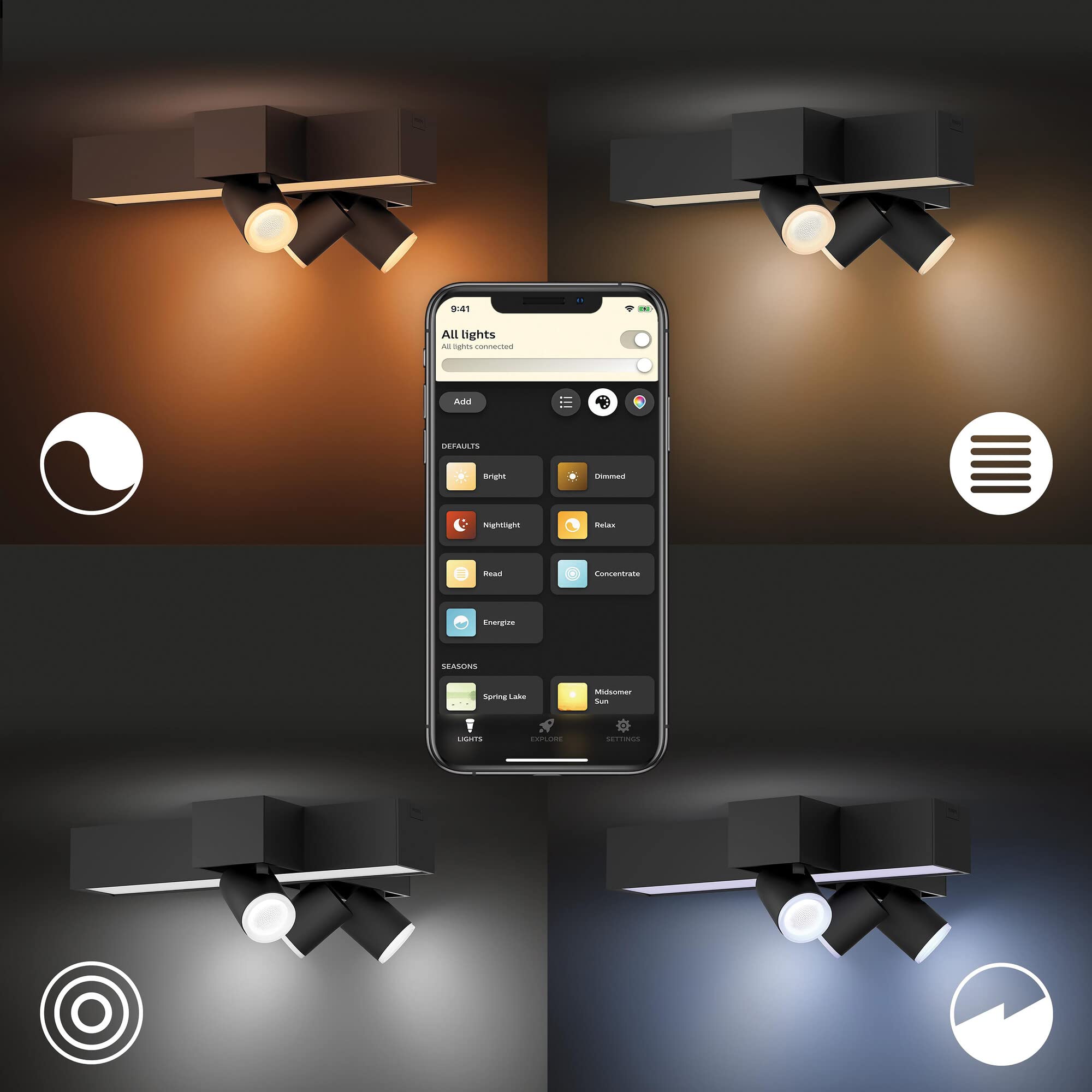 Philips Hue – Lámpara inteligente Hue Centris, con 3 Focos LED Inteligentes cruzados, Luz Blanca y de Colores, Compatible con Alexa y Google Home, 40cm - Color Negro [Clase de eficiencia energética A]