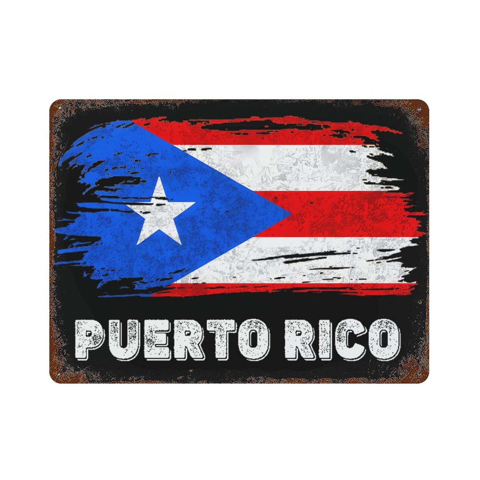 KWQDOZF Porto Rico Flag Theme Metal Tin Sign,Vintage Iron Hanging Plate Horizontal with Rust Poster Wall Decor 12x16inch