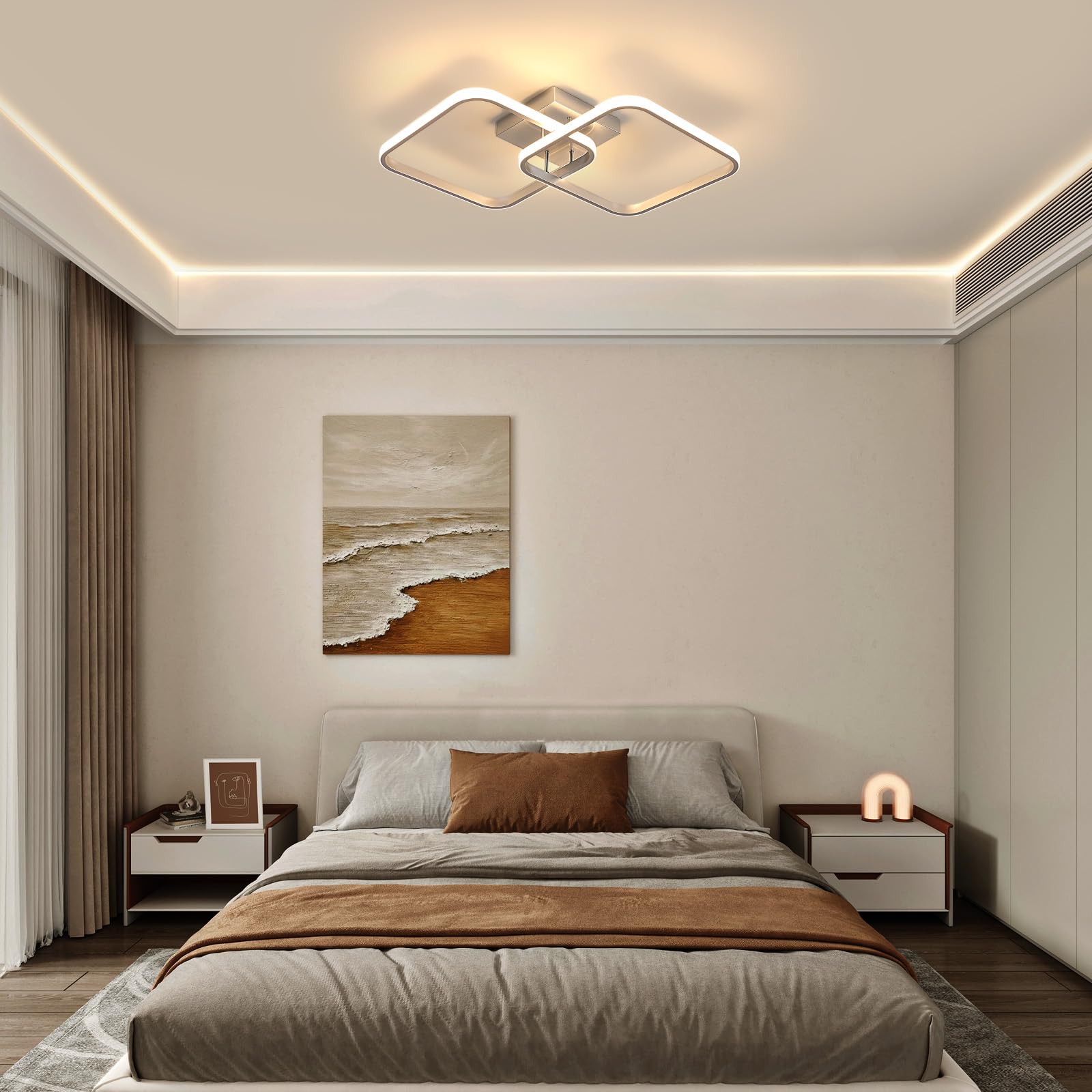 Osairous Lámpara de Techo Regulable 50W 5625LM, Plafon LED Techo con Mando a Distancia, 3000K-6500K, Luz de Techo LED Salon Plateado para Salón Dormitorio Cocina, 64CM
