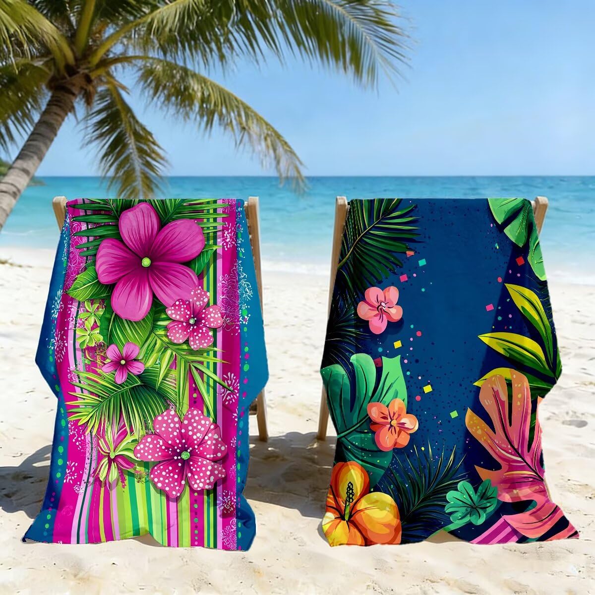 Serviette de Plage Microfibre, Lot de 2 Serviette de Bain Grande Taille 100x200 cm, Séchage Rapide Drap de Bain Fleur, Anti Sable Serviettes de Plage, Serviettes Microfibre Sport pour Travel -4580