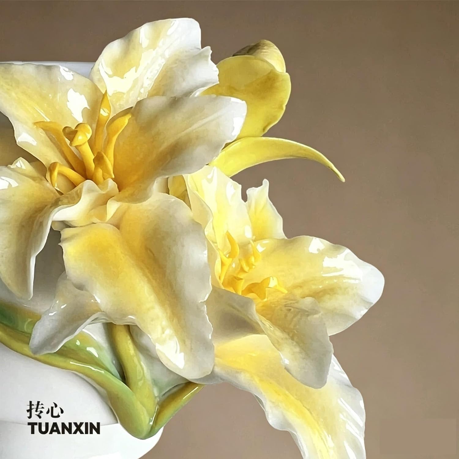 Handmade 3D Yellow Lily Ceramic Coffee Mug, Handcrafted Embossed Flower Tea Cup, Unique Artistic Porcelain Mug for Coffee Tea
