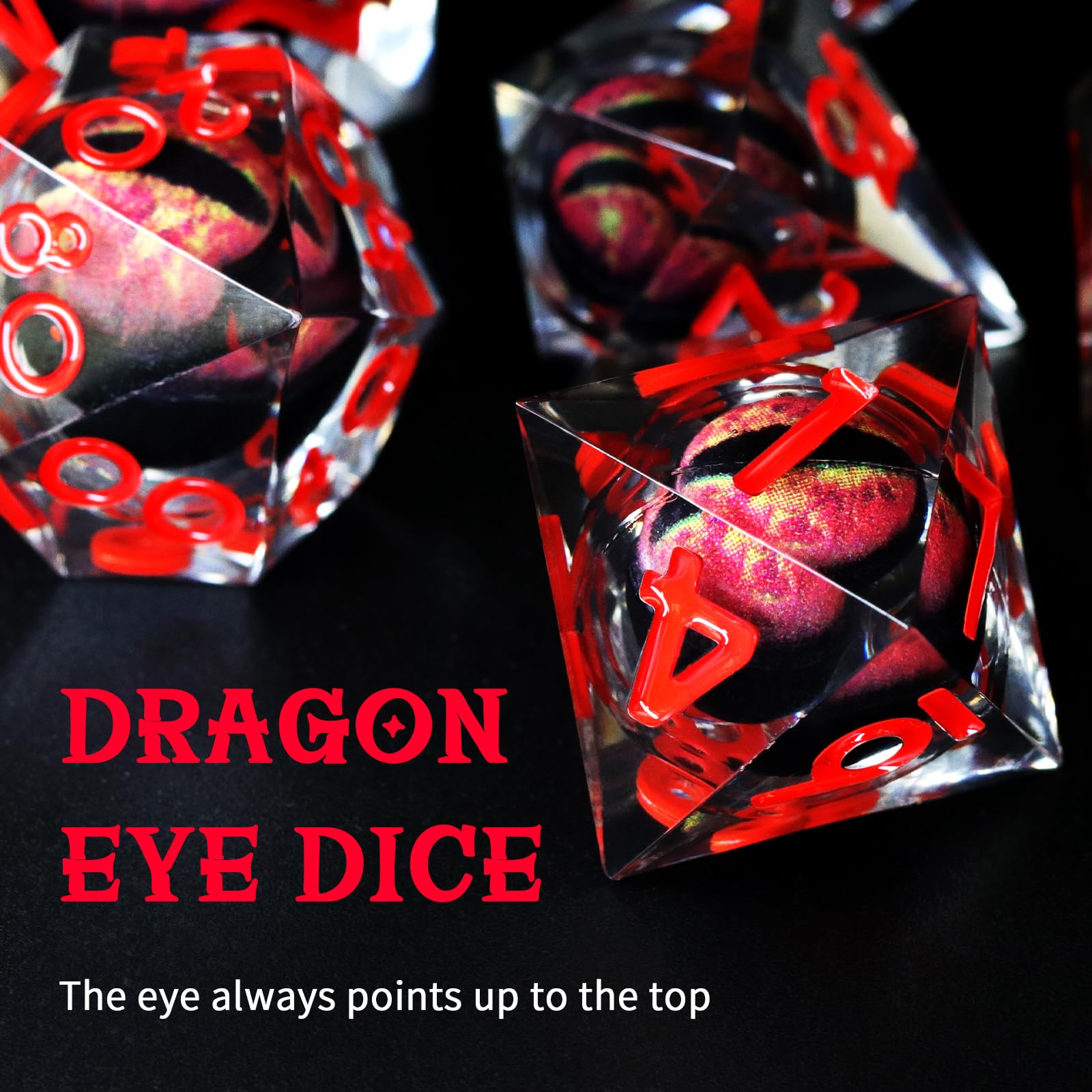 FONVGOGO Set Dadi D&D per Dungeons and Dragons Set Dadi DND Poliedrici Nucleo Liquido Dadi in Resina Occhio di Drago 7 Pezzi DND Dice Set (Rosso)