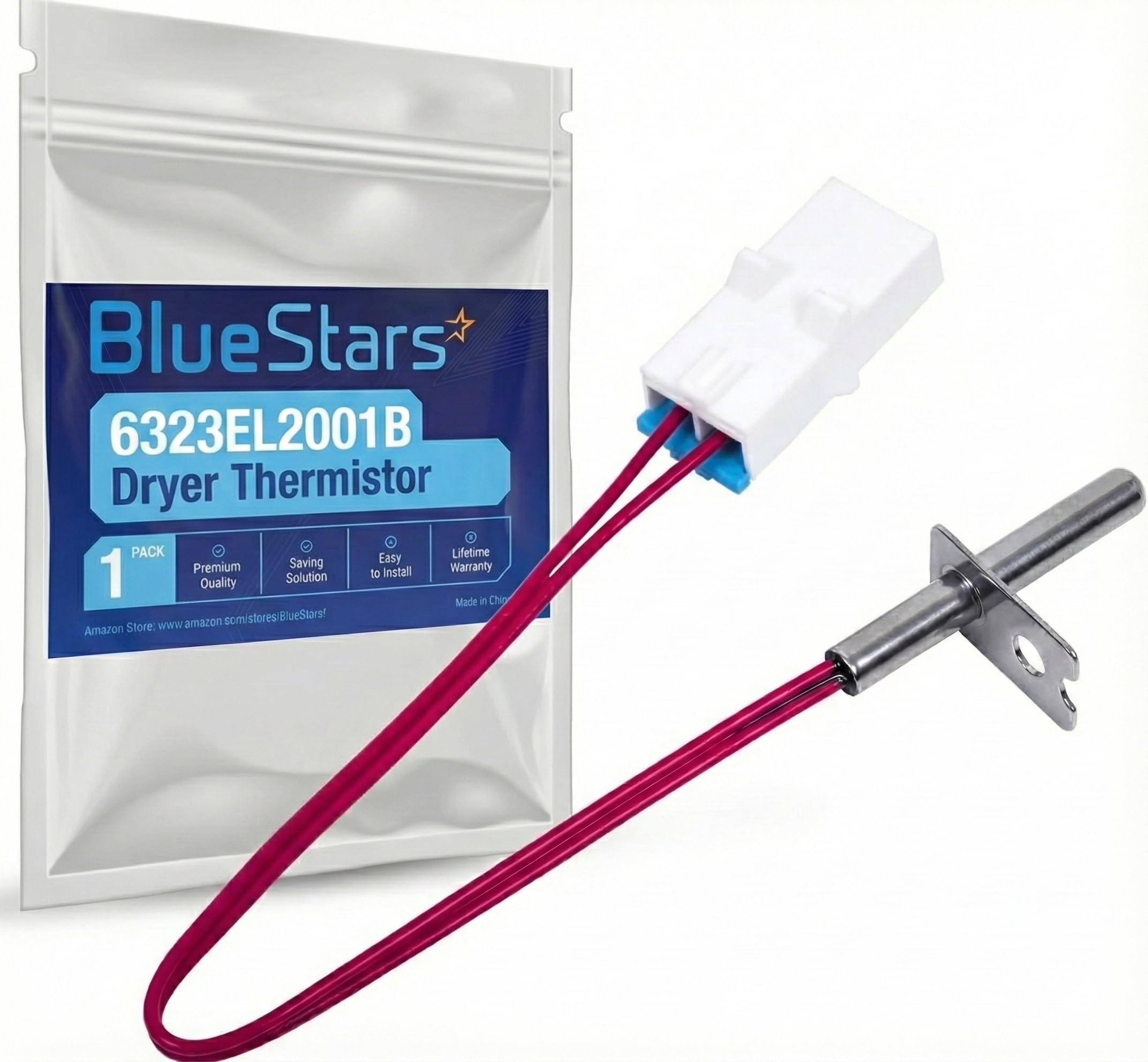 BlueStars 6323EL2001B Dryer Thermistor Assembly – Compatible with LG & Kenmore Dryers – Replaces 6323EL2001H AP4441539 PS3529026 DLE0442W DLE2512W DLE2514W DLE3733S DLE3777W DLE5932S DLE7177RM