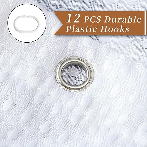 Miniatura 6 de Cortinas de ducha clásicas a rayas blancas y negras, moderna cortina de ducha de granja, 256 GSM, juego de cortinas de ducha de tela de gofre