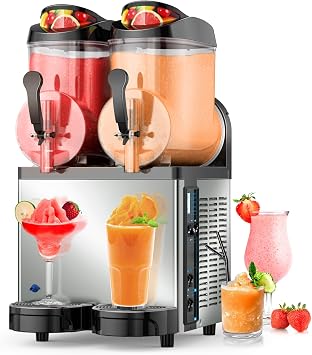 Commercial Slushy Machine 12X2 Tank- Stainless Steel Smoothie Frozen Drink Maker & Margarita Machine for Cocktails, Juices, and Alcohol Beverages - Perfect for Bars, Cafes, and Restaurants