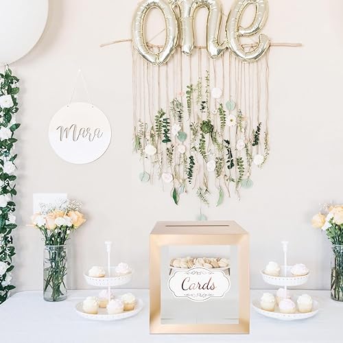 Miniatura 5 de Caja de tarjetas de boda para recepción, transparente con borde de oro rosa, caja de regalo para bodas, despedidas de soltera y baby showers, fiesta