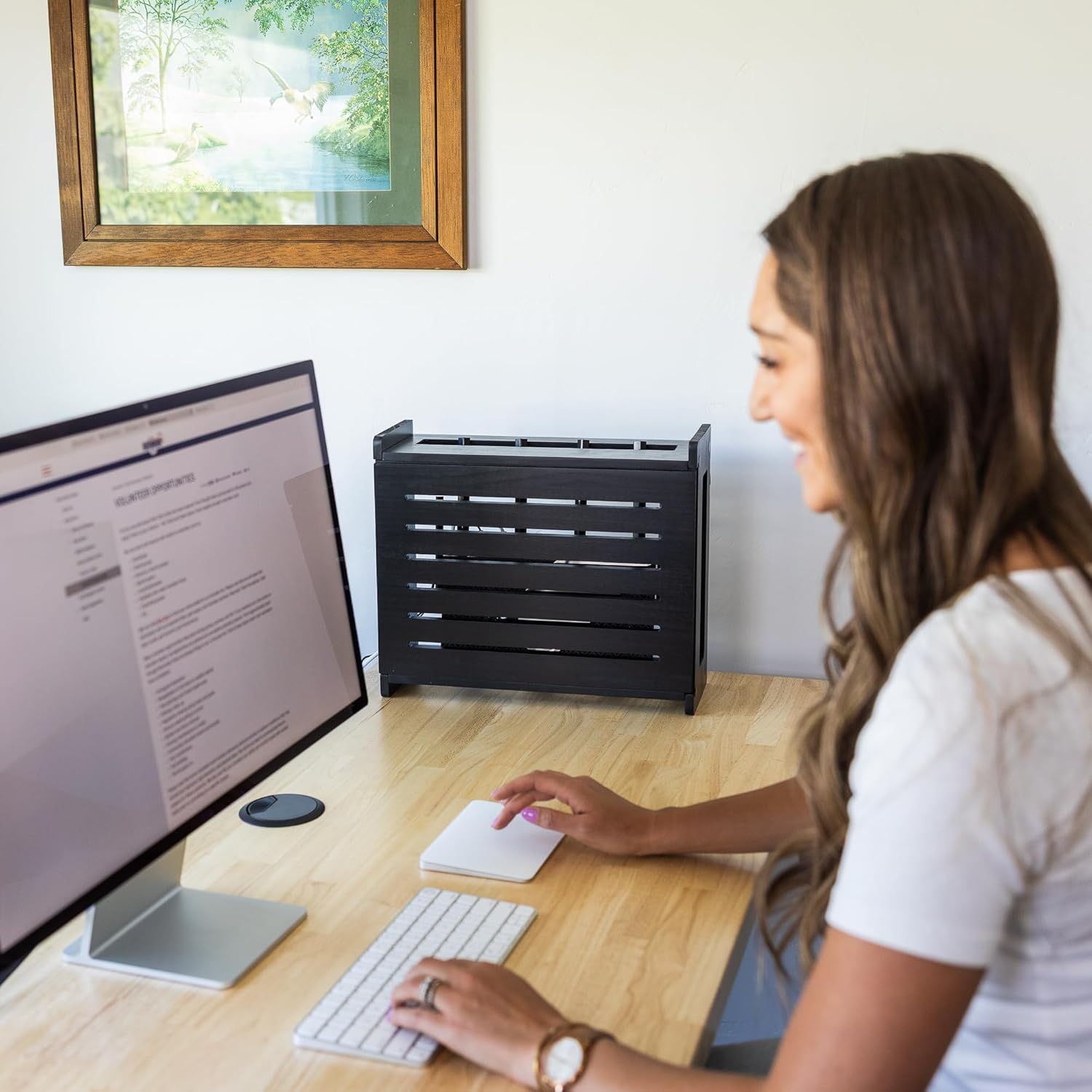 Wooden WiFi Router Storage Box - Standard Wall Mountable Decorative Modem Shelf Hider Cover with Cable Management System - Rustic Home Organization Solution for Most Routers Up to 11" Tall - Black - Image 8