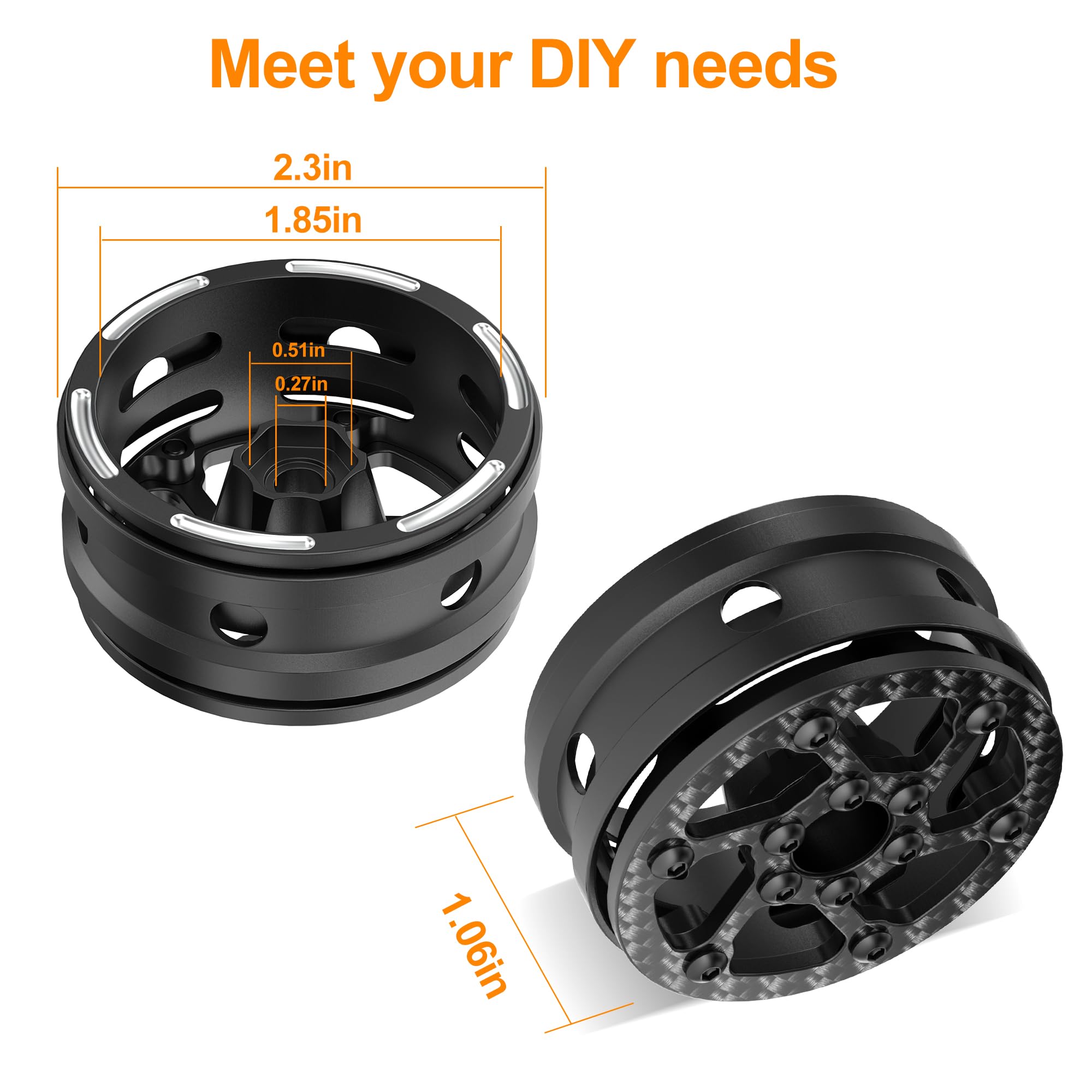 COOWOO Carbon Fiber 1.9 Inch RC Wheels Upgrade Parts for 1/10 RC Trucks (Set of 4) - Precision CNC Machined for Enhanced Performance and Durability