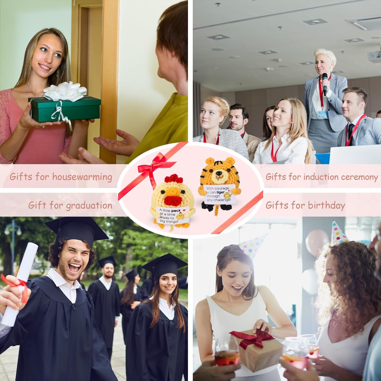 9 Pcs Crochet Teacher Appreciation Gifts Bulk Handmade Farm Animals with Positive Cards for Women Coworkers Staff Team Birthday Party Favors Stocking Stuffers Office Decor Gifts - Image 4