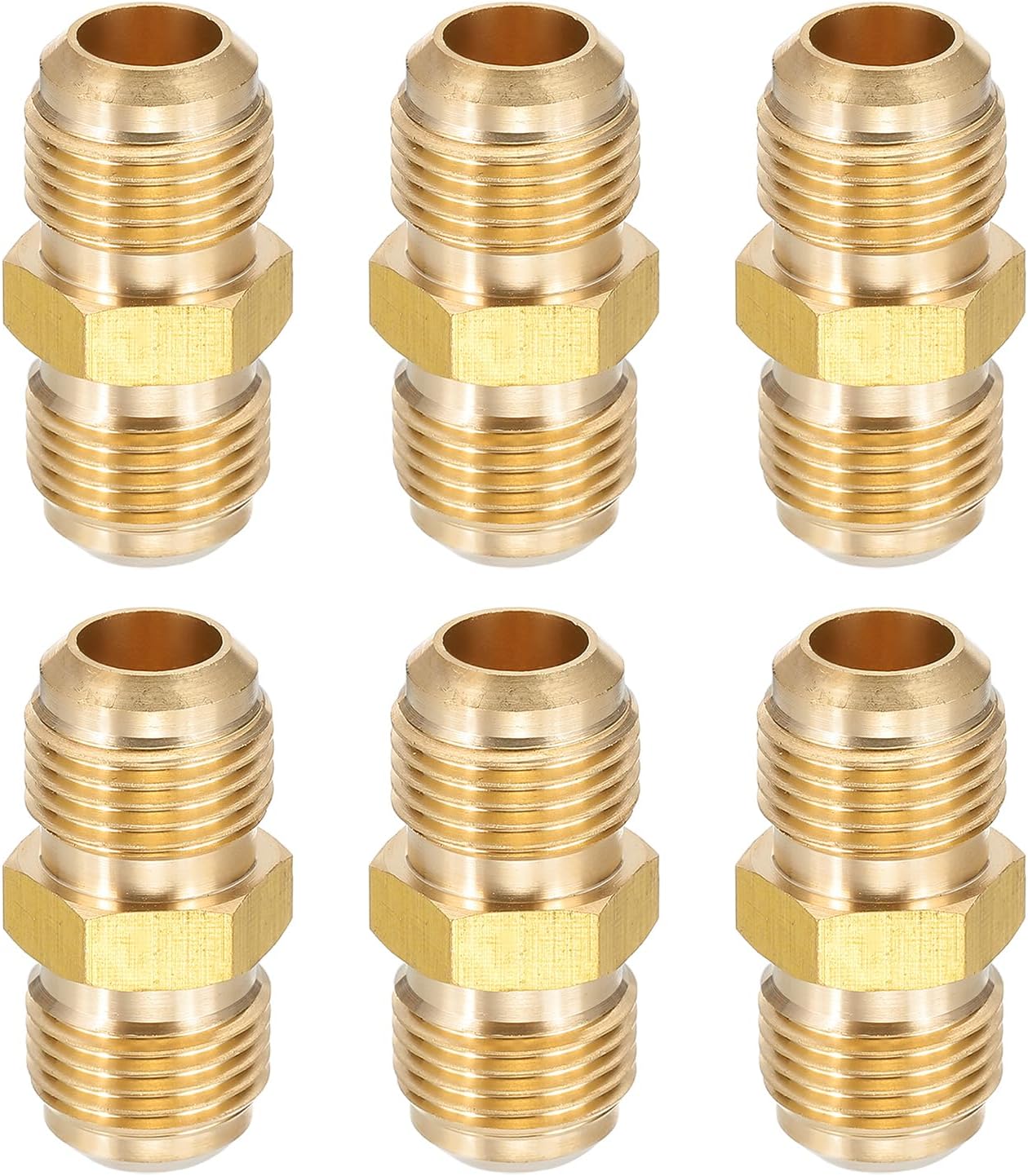 PATIKIL 3/8 Inch Male Flare x 3/8 Inch Male Flare Connector, 6Pcs SAE 45 Degree Brass Adapter Union Tube Coupler Pipe Fitting for Air Gas Line Refrigeration HVAC