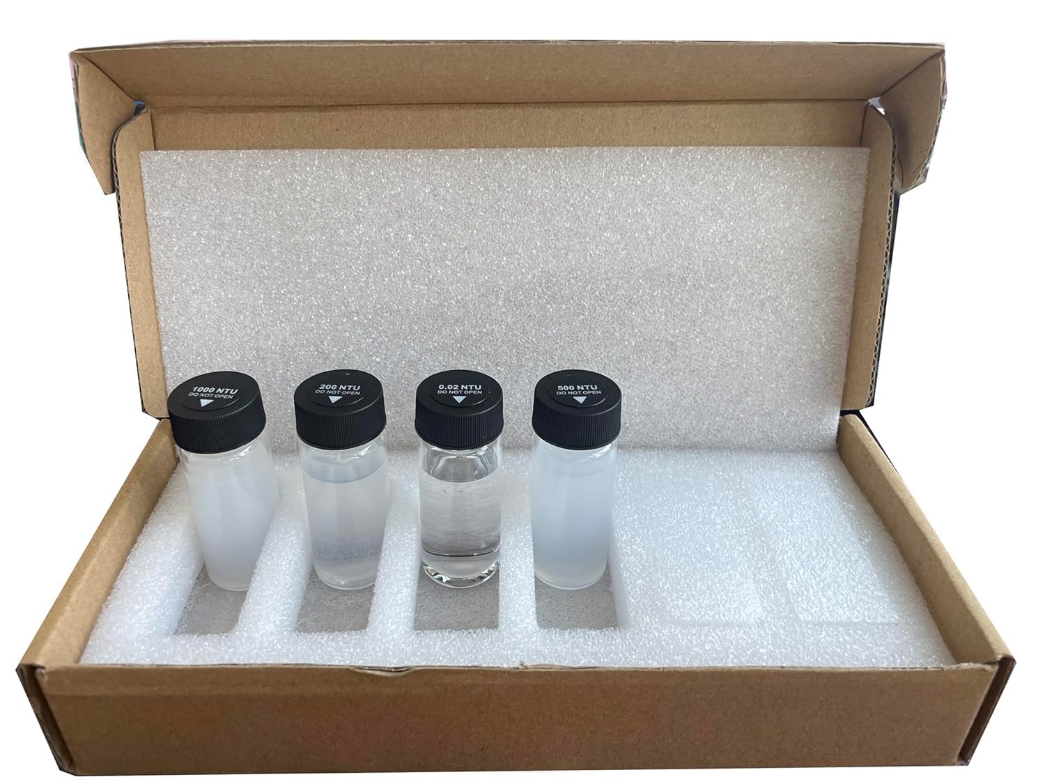 Calibration Solution for NTU1100 Lab Turbidity Meter Turbidimeter with 4 PCS Solution Range 0.02NTU 200NTU 500NTU 1000NTU for TB100 Turbidimeter