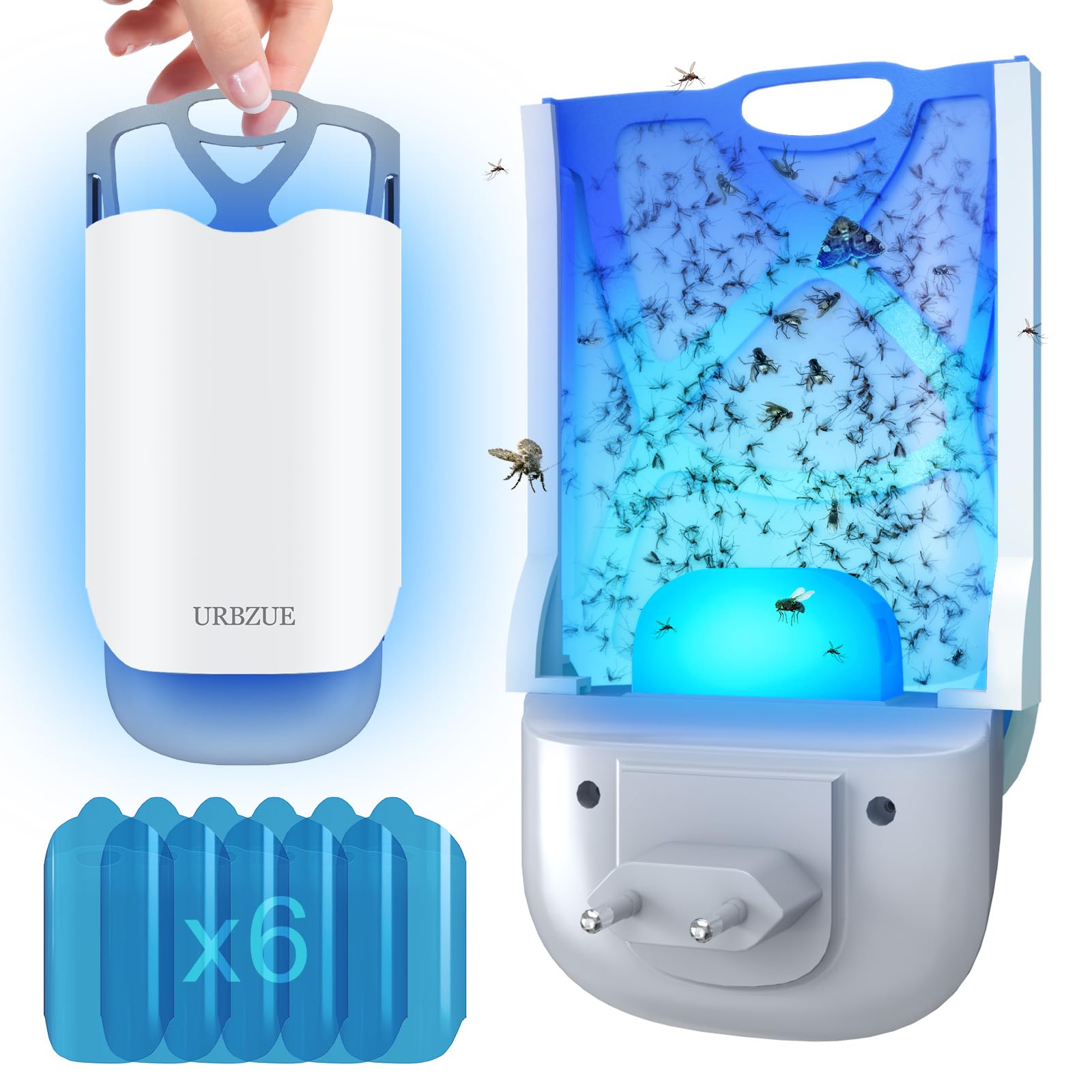 URBZUE Fliegenfalle, Indoor Fruchtfliegenfalle, Anti-Moskito-Lampe mit Nacht UV-Licht, Mückenstecker, Steckdosen-Fliegenfalle für Fruchtfliegen und Stubenfliegen