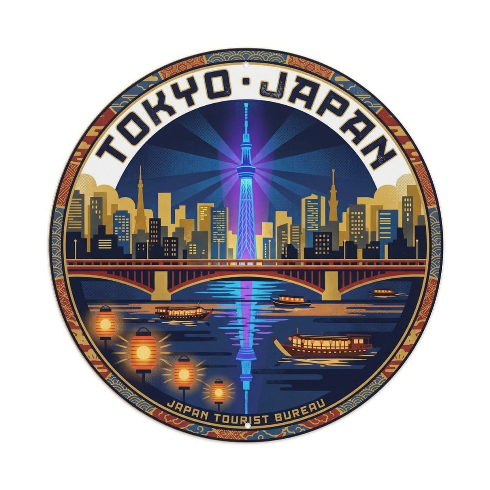 Tokyo Skytree Illumination Sumida River Island Travel Metal Tin Sign