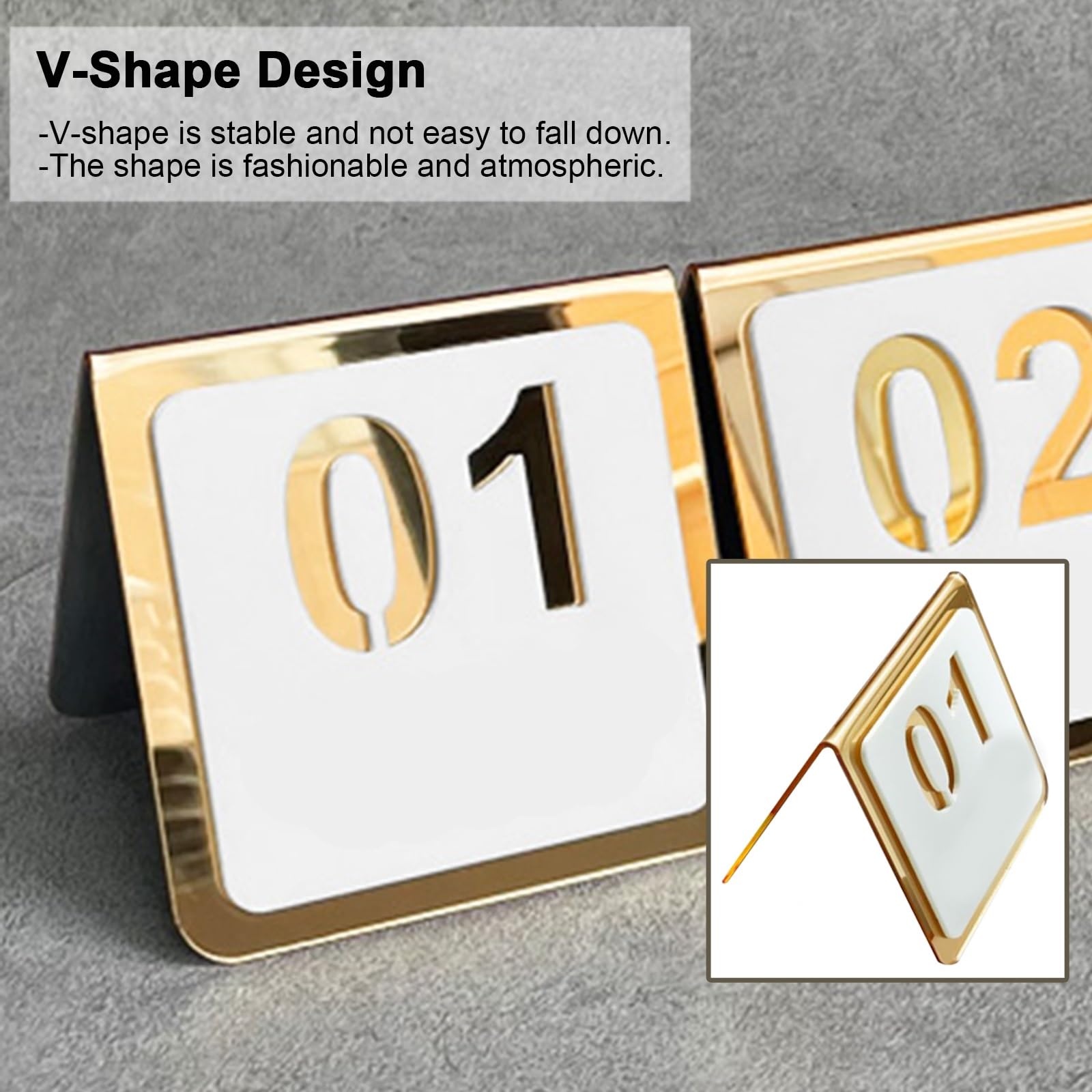 Números de la mesa Números De Mesa 1 - 10 Acrílico, Doble Cara Números De Mesa Carpa Con Talla Hueca Para Salas De Recepción De Bautizos Letreros De Mesa Con Diseño En Forma De V(Color:8x8cm(31-40))