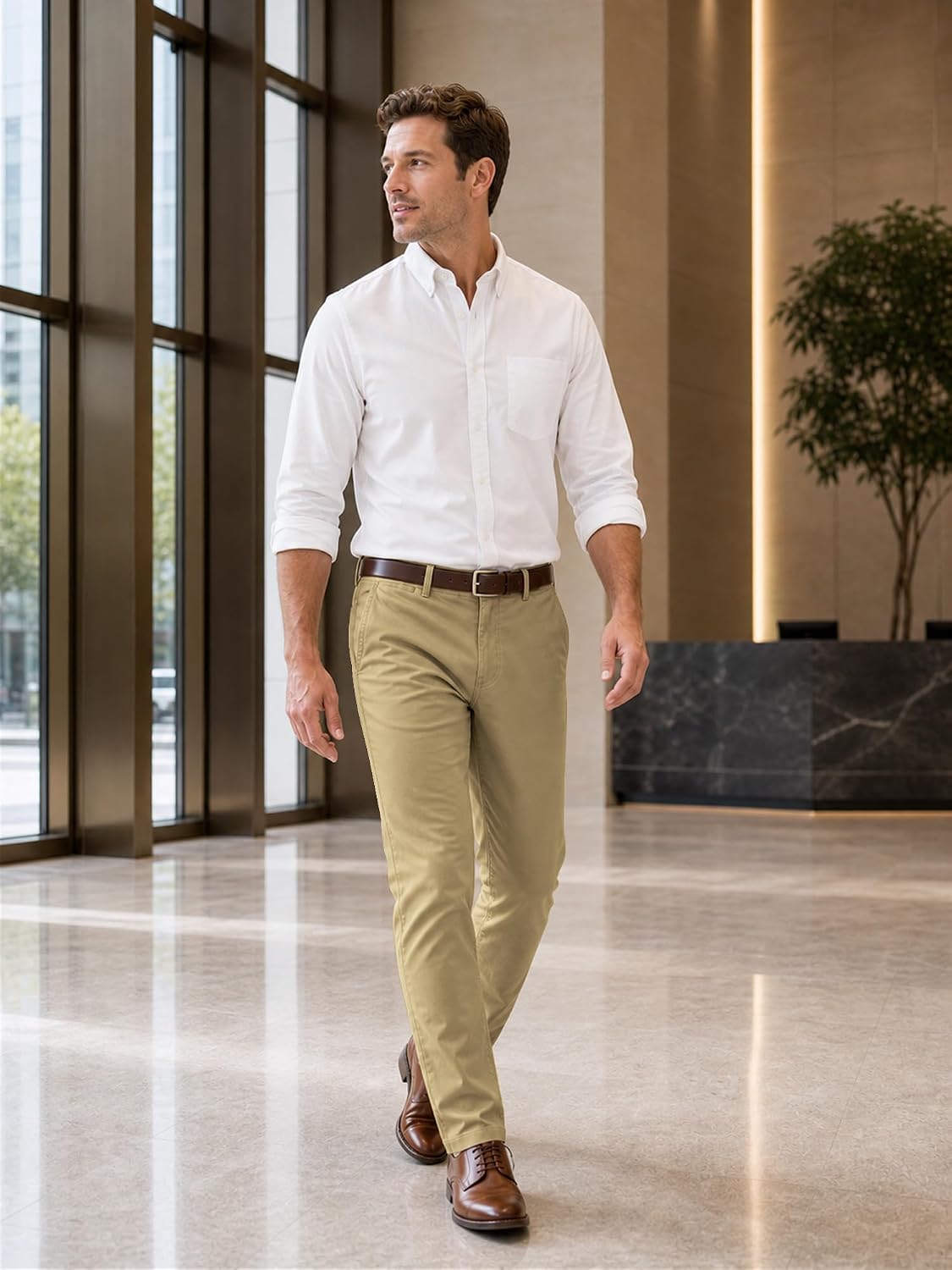 HUNGSON Mens Chinos Dress Pants Slim Fit Stretch Business Casual Golf Work Slacks Trousers image 2