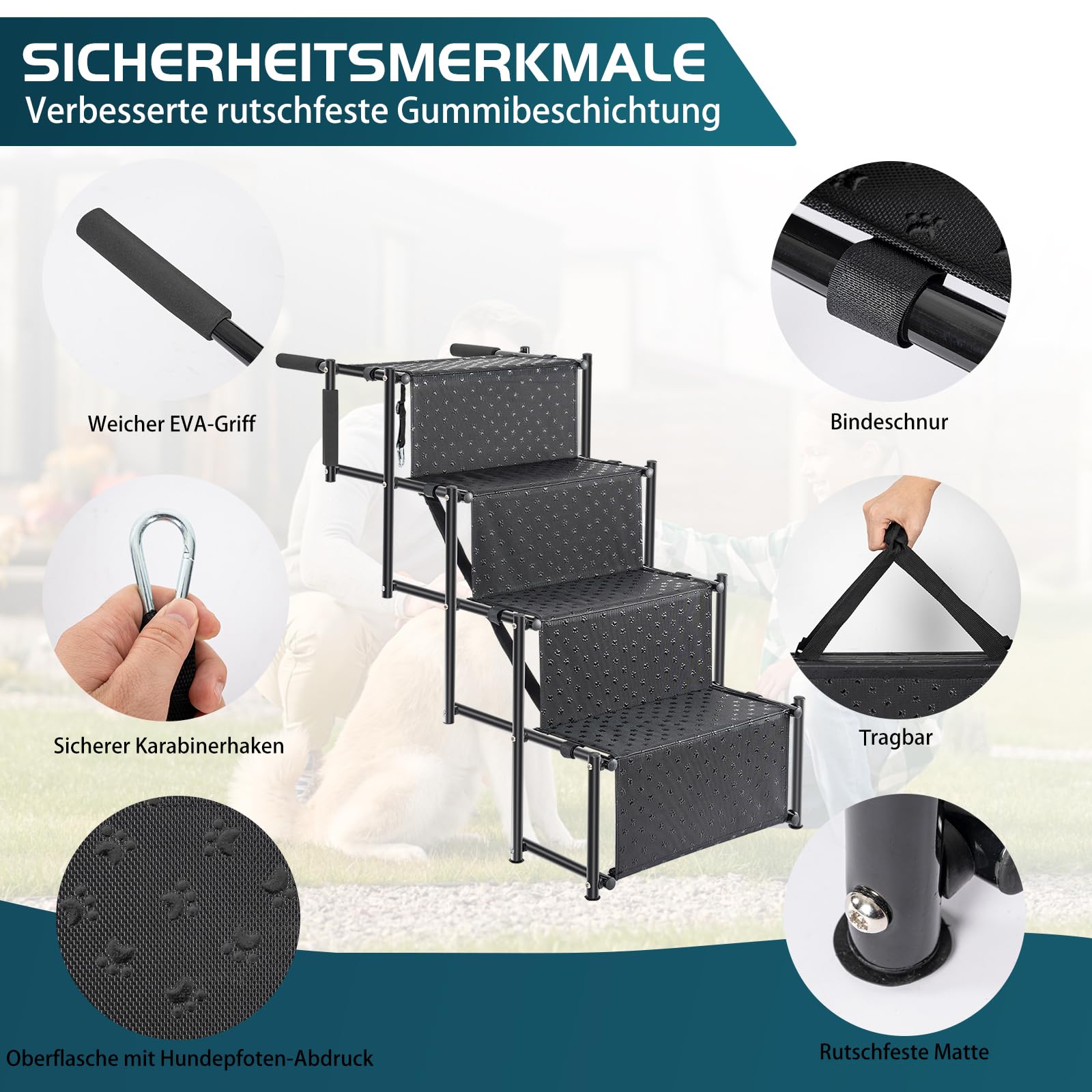 OUUTMEE Scala per cani a 4 livelli, pieghevole, con superficie antiscivolo, per cani di piccola e grande taglia fino a 80 kg, per auto e SUV