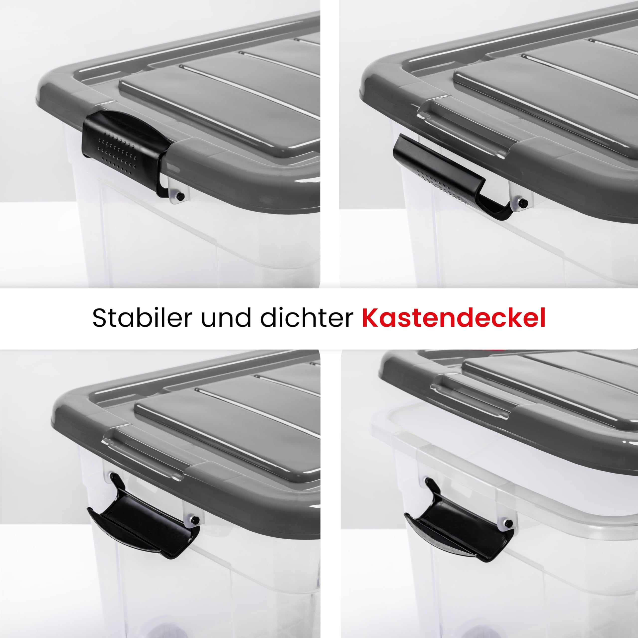 KONZEPT Aufbewahrungsbox mit Deckel & Rollen Set 3 Stk. 53X40x32cm 40L, Transparent, Stapelboxen mit Deckel, Vielseitig Einsetzbar zu Hause & Büro