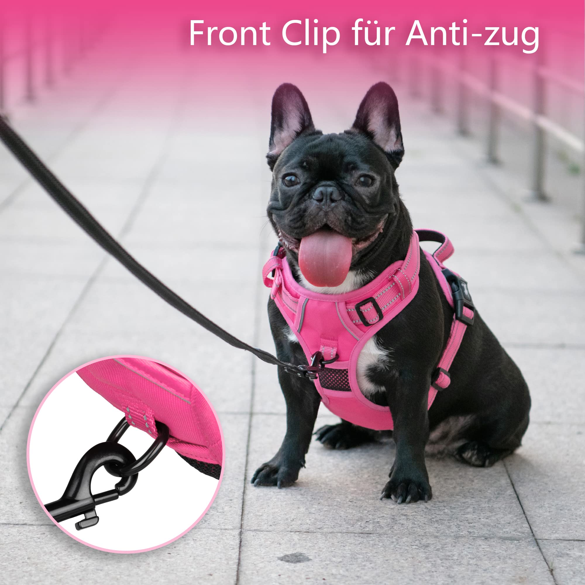 PoyPet No Pull Imbracatura riflettente per cani senza choke, gilet morbido imbottito con impugnatura Easy Control (rifiniture rosa abbinate)
