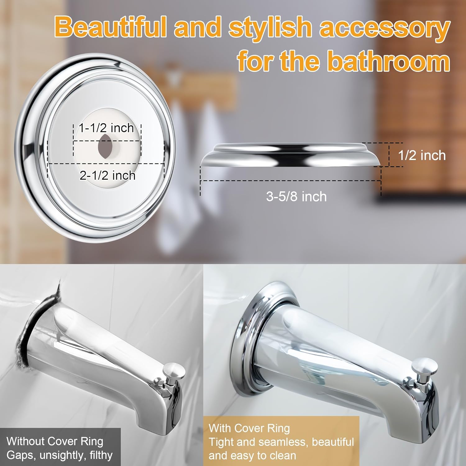 Dreyoo Slip On Diverter Tub Spout with Metal Cover Ring and Foam Gasket, Compatible with Kohler GP85556-CP, Bathroom Bathtub Faucet Set Replacement Fits 1/2'' Copper Water Tube (Polished Chrome)