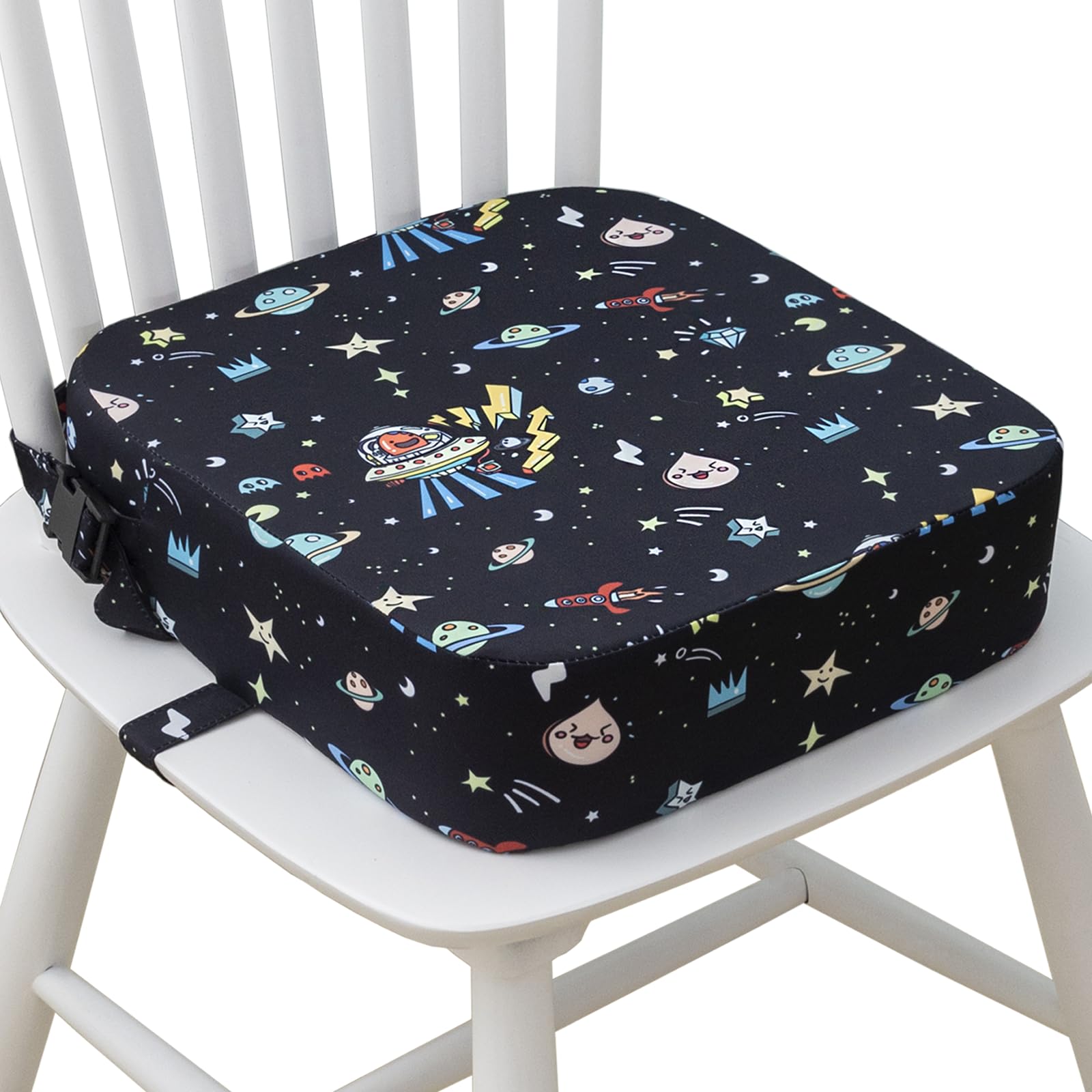 Siège rehausseur portable pour table de salle à manger, siège rehausseur portable pour enfants avec boucles de sécurité, coussin rehausseur portable avec fond antidérapant – Noir
