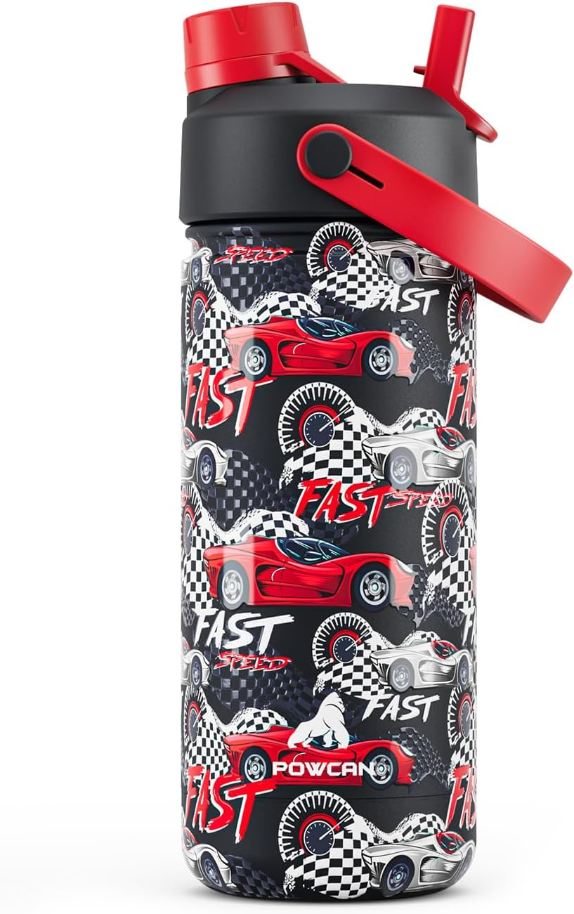 18 oz Stainless Steel Water Bottle for kids: Leakproof, BPA-Free, Easy Carry, Backpack Friendly, 24H Cold, Reusable Insulated Cup, Durable Straw Spout Lid for Sports, Adventures, Camping (Turbo Racer)