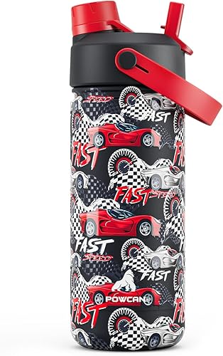 Miniatura 63 de POWCAN - Botella de agua con aislamiento de 18 onzas, con tapa de boquilla y pajilla 2 en 1, fría 24 horas, a prueba de fugas, apta para portavasos